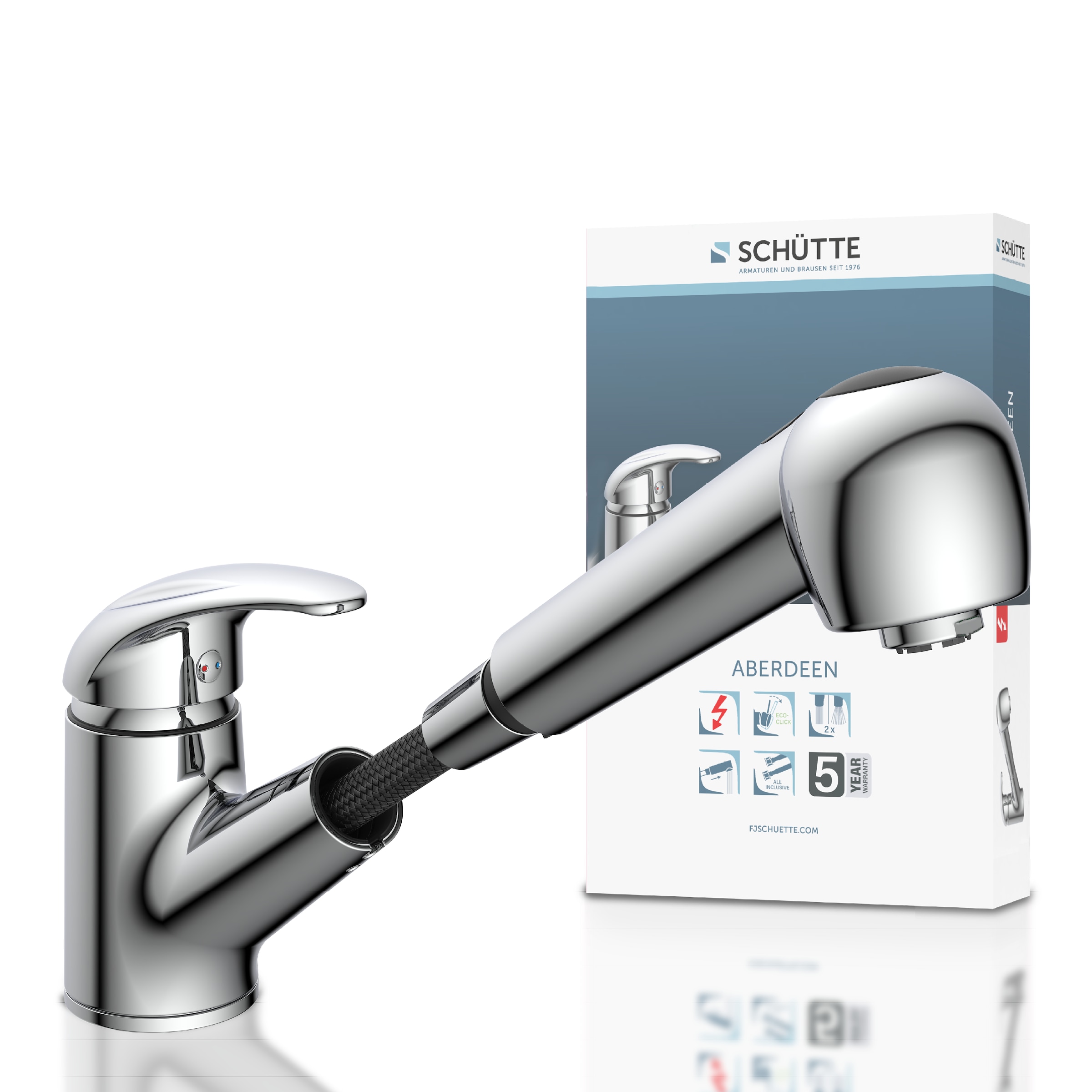 Schütte Robinet d'évier »ABERDEEN« mit Geschirrbrause, Niederdruck Armatur Küche, 150° schwenkbar, Chrom