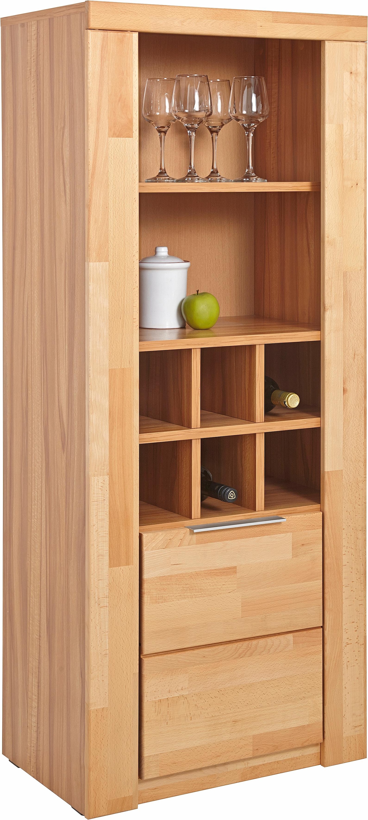 GOODproduct Vitrines »ZARA81, 2 Fächer geschlossen, geölt, Wohnzimmer, teilmassiv Kernbuche« B/T/H:60/40/145cm, Front massivholz, Tür L/R, wein Regal, Griffleiste