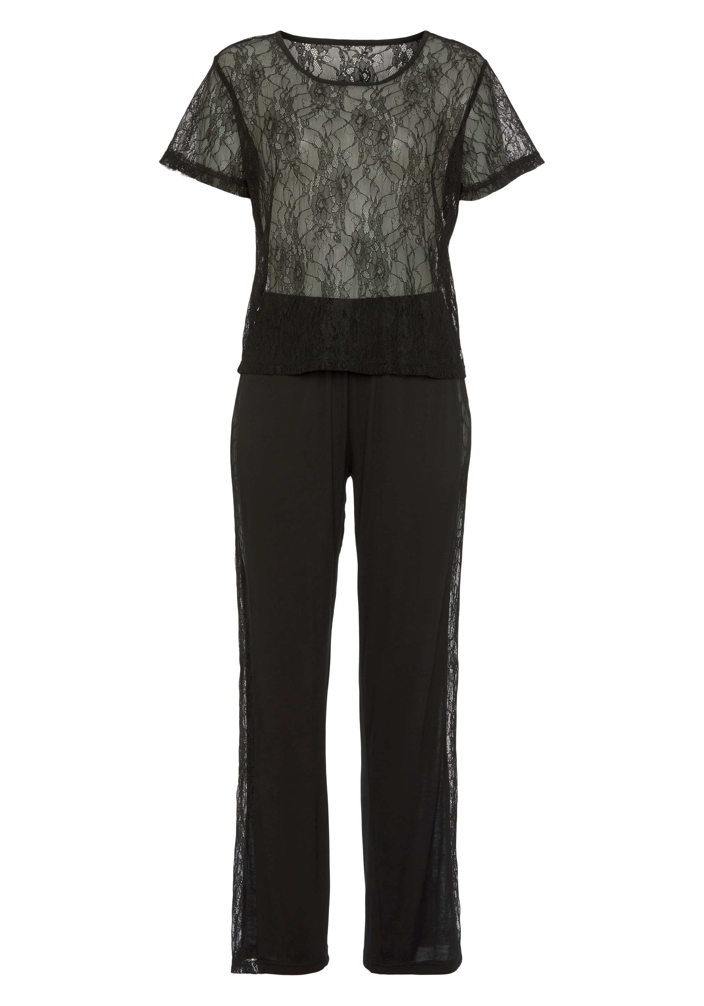 Vivance Dreams Pyjama Set, 2-teilig, 2 tlg. transparente elastische Spitze