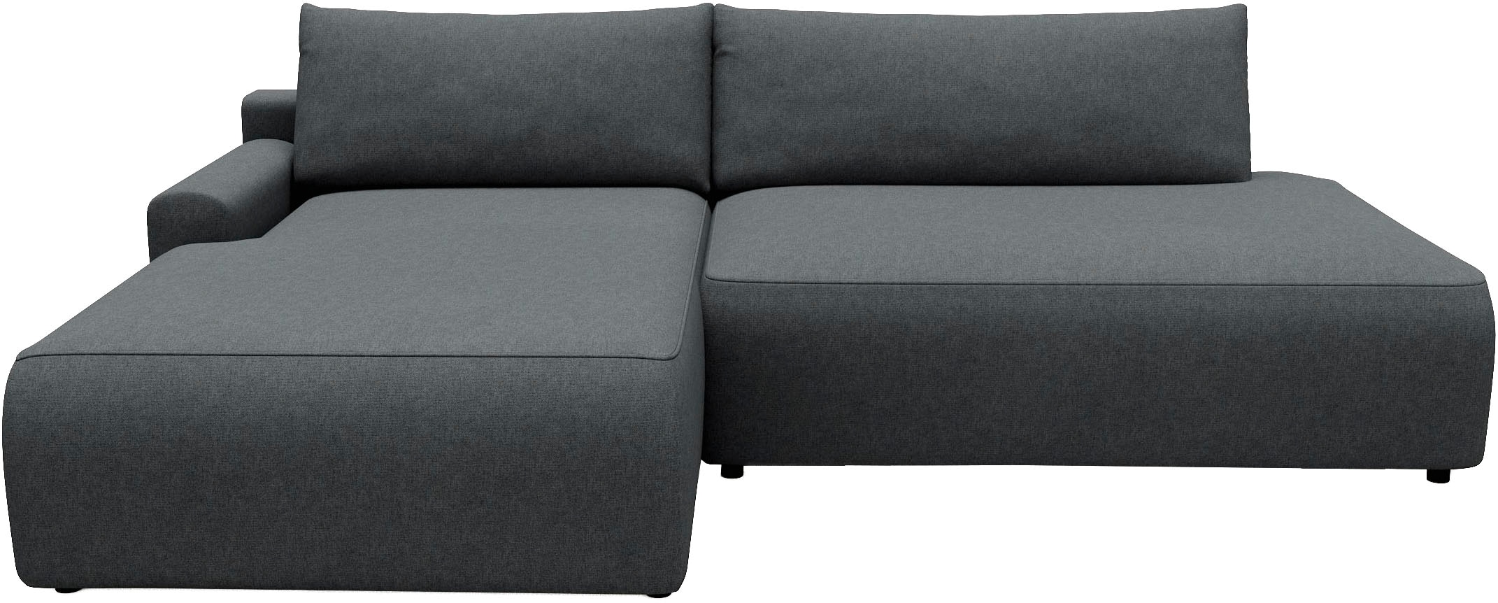 TRENDMANUFAKTUR Canapé d'angle »Prag, Schlafsofa mit Bettkasten, Couch in L-Form, Breite 253 cm« en tissu structuré fin, anthracite, méridienne à gauche