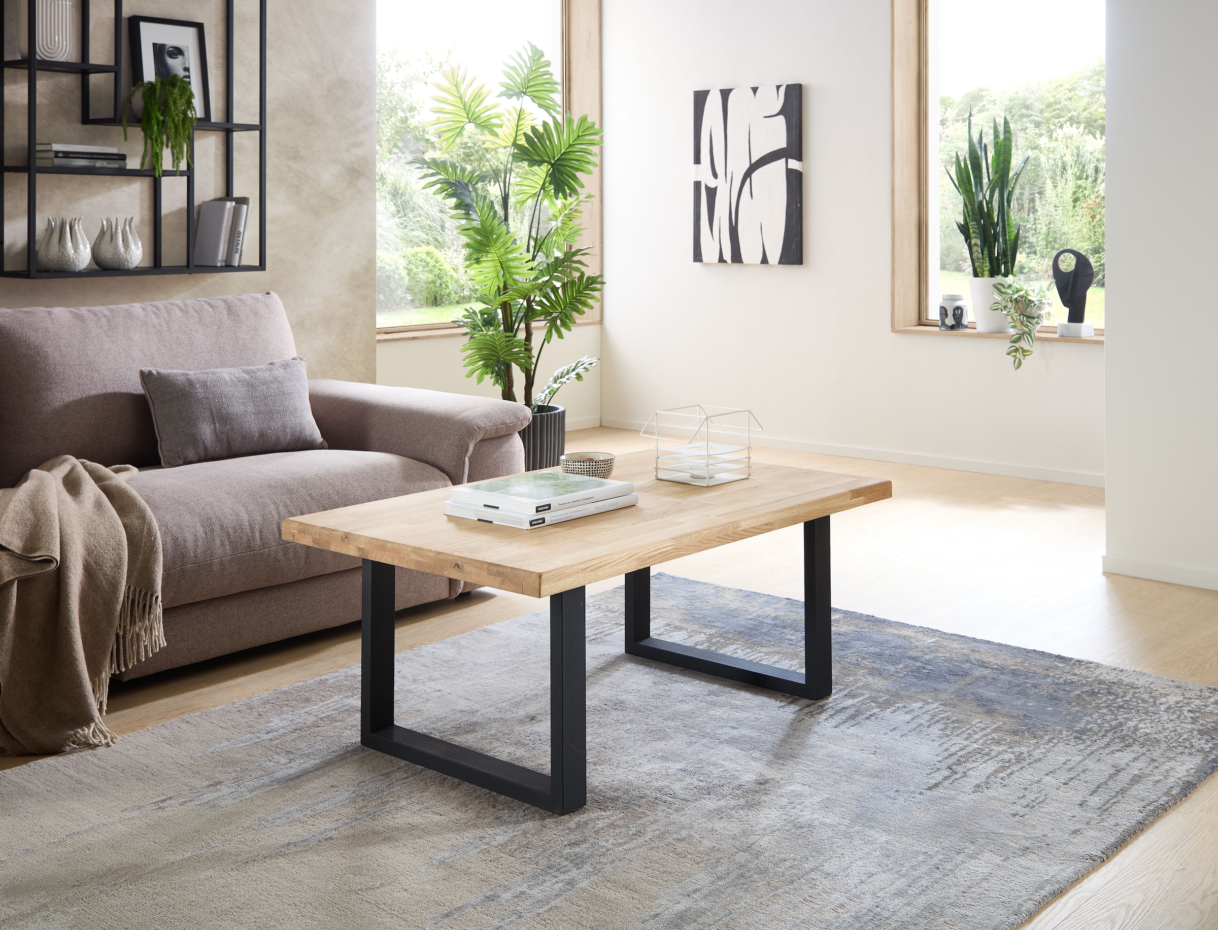 Stolkom Couchtisch »Chris Wohnzimmertisch Eiche Massivholz, BxHxT 110x47x70 cm« Gerade Kante, Industrial Style Eiche Massivholz