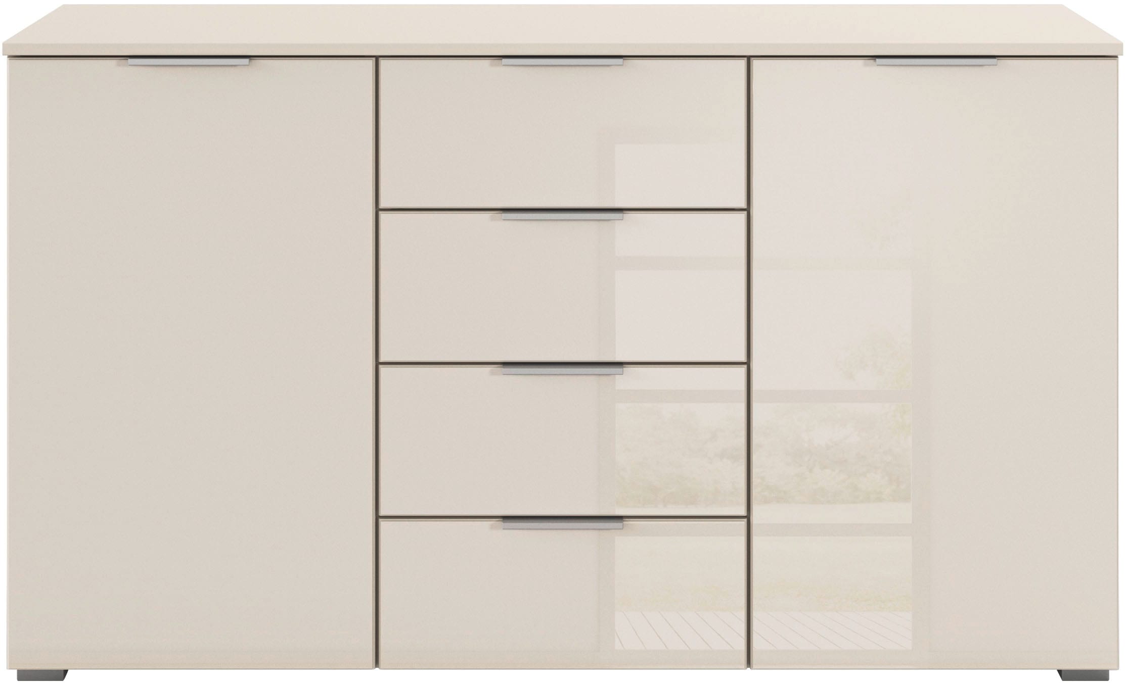 GOODproduct Kombikommode »Sideboard Kombikommode Schubladenkommode AGORDO mit Glasfront« in zwei Griff-Farben, Breite 120 cm,  vier grosse Schubladen, mit insgesamt 4 Einlegeböden MADE IN GERMANY