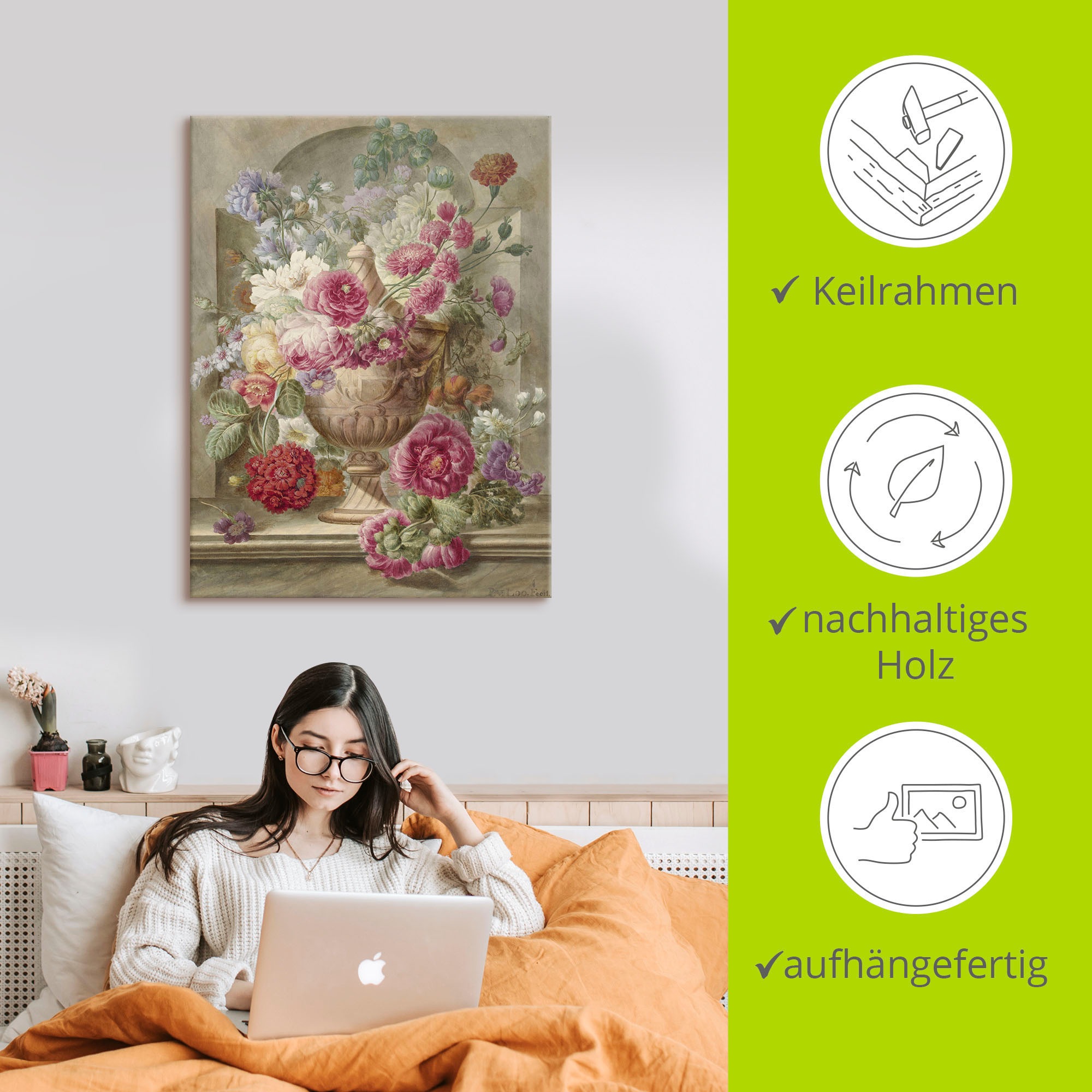 Artland Tableau sur toile »Vase mit Blumen.« 1 cuis tlg. auf Holzrahmen gespannt