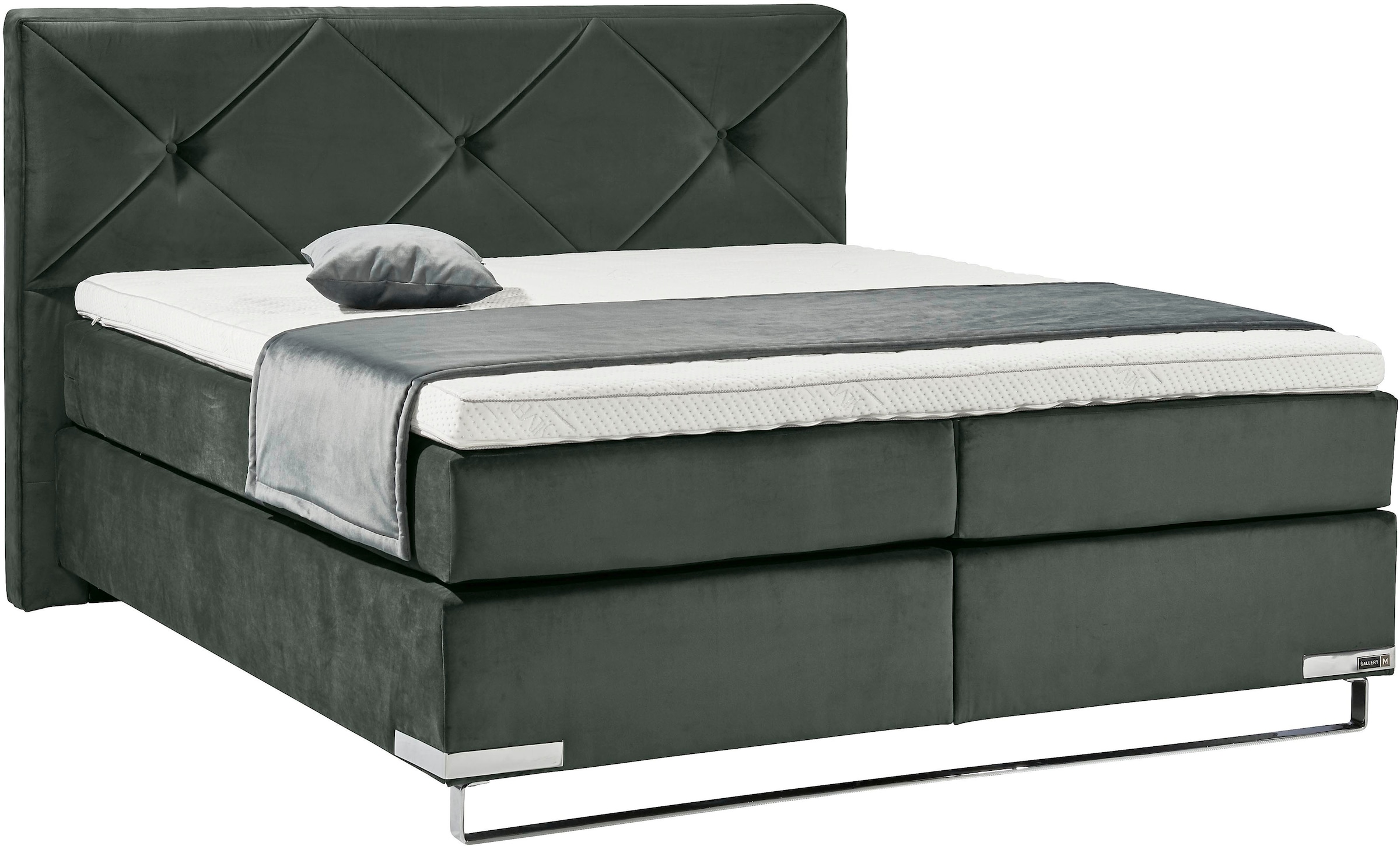GALLERY M branded by Musterring Lit boxspring »Dubai« Kufe in Chrom, 3 Härtegrade, Kopfteil mit Knopfheftung