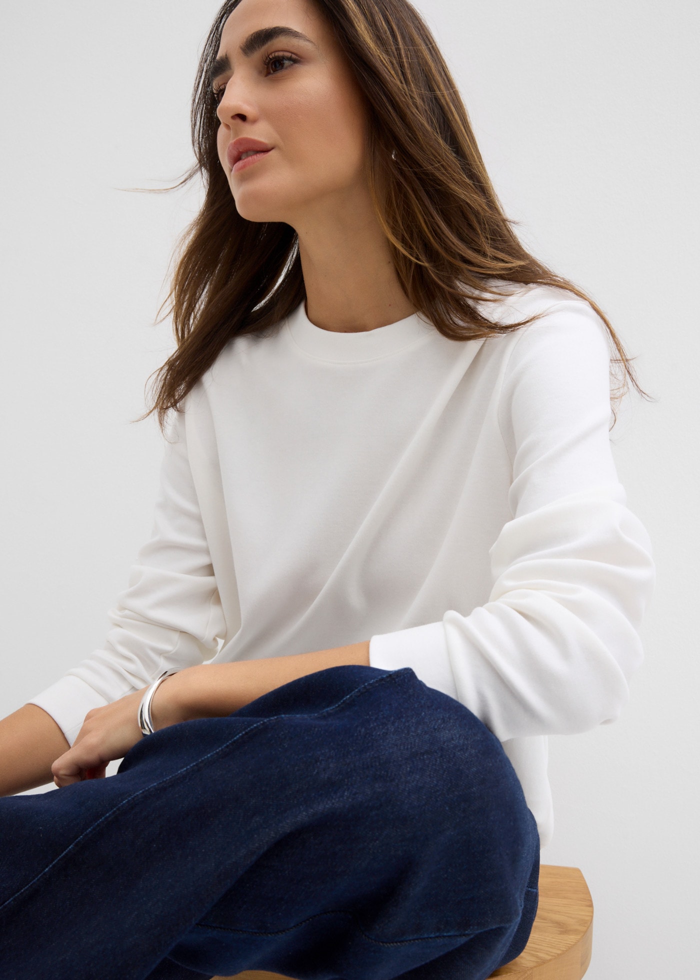 bonprix T-shirt à manches longues coupe oversize, en coton pur, style décontracté