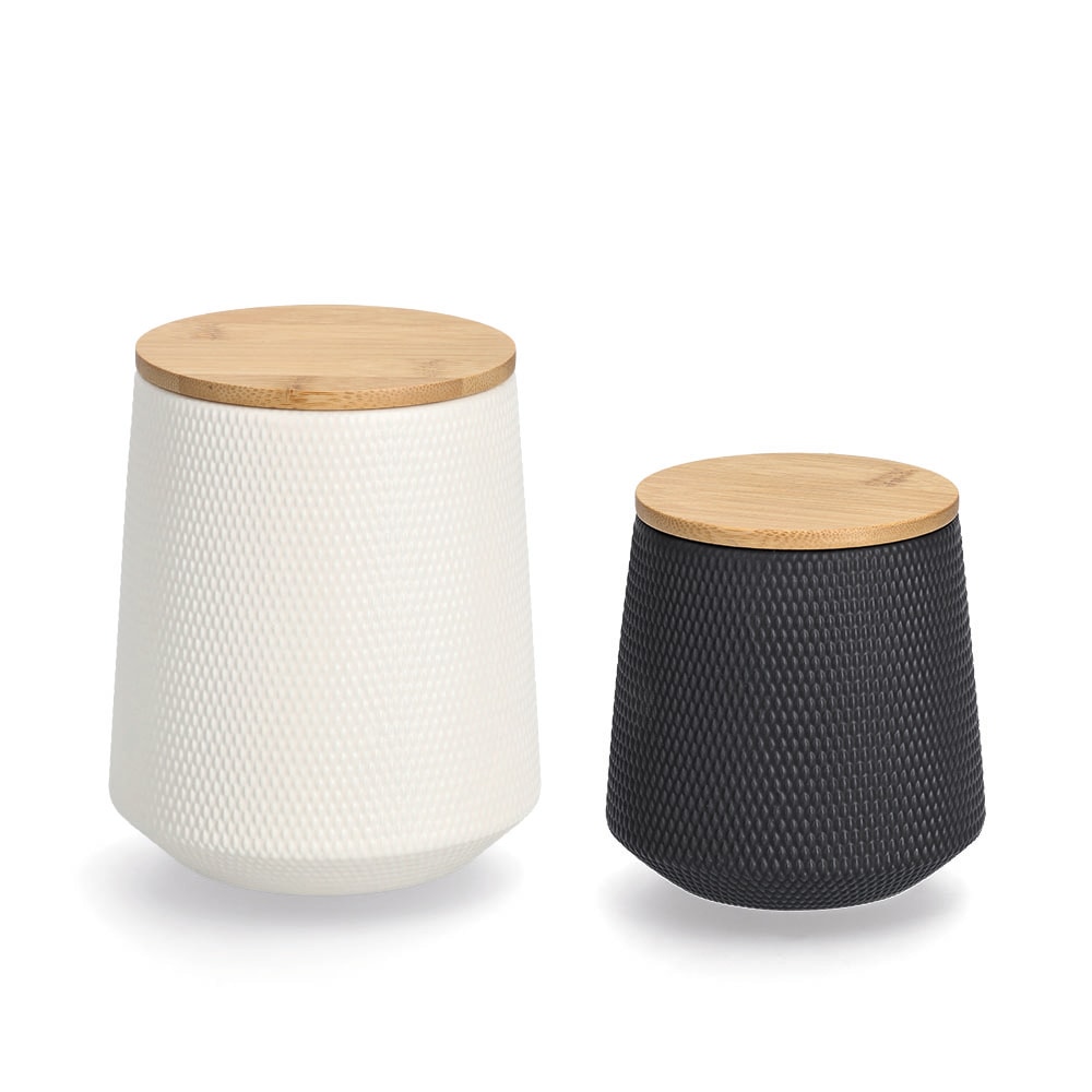 Zeller Present Boîte à provisions Set, 580ml, Ø 11 x 11,4 cm;1080ml, Ø 13 x 15,4 cm, 2 cuis tlg. edles Design, Bambus/Keramik, 580/1080 ml