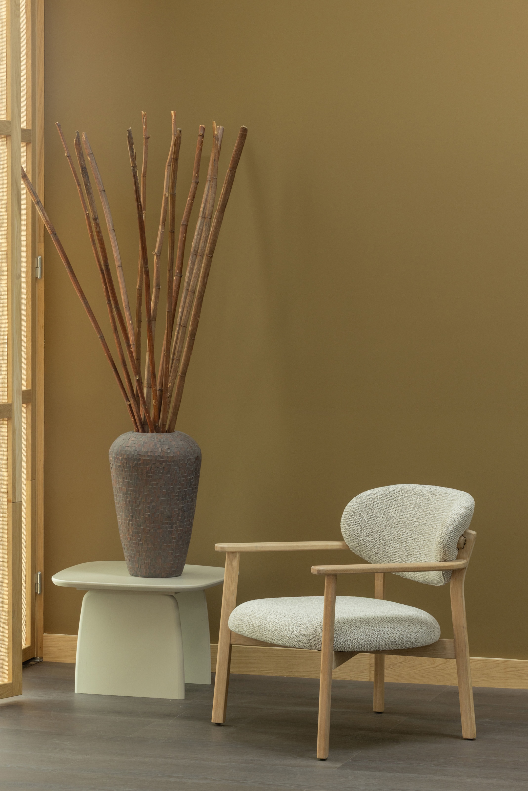 WOOOD Fauteuil lounge »Udar mit Eichenholzgestell und More-Melange-Bezug, B68 x T75 x H76 cm« très haute résistance à l'usure, accoudoirs intégrés, capacité de charge 120 kg