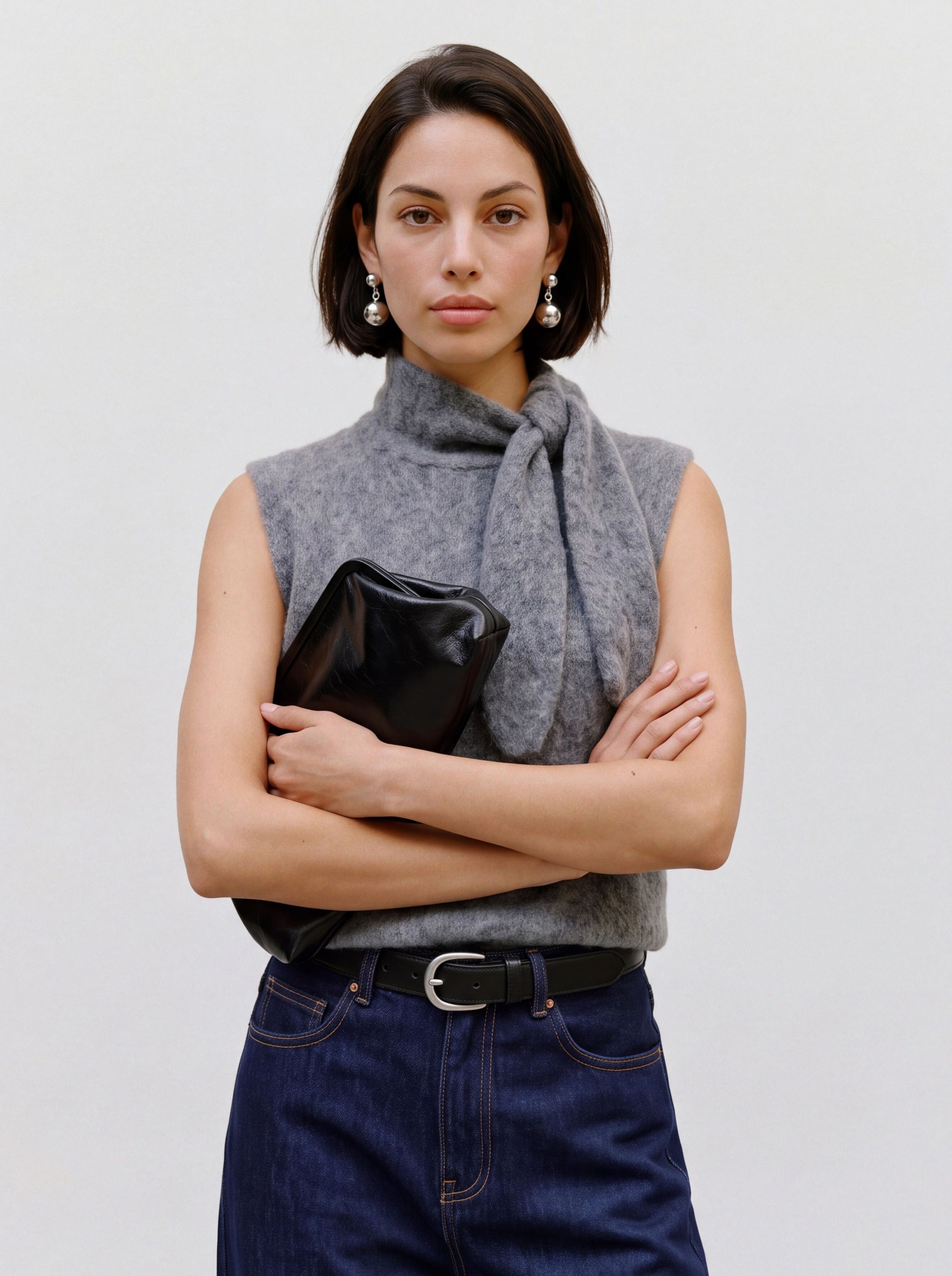 TOPSHOP Pull en tricot »TSCASSI KNITTED TIE NECK TOP KNT NOOS« mélange de matériaux, coupe normale