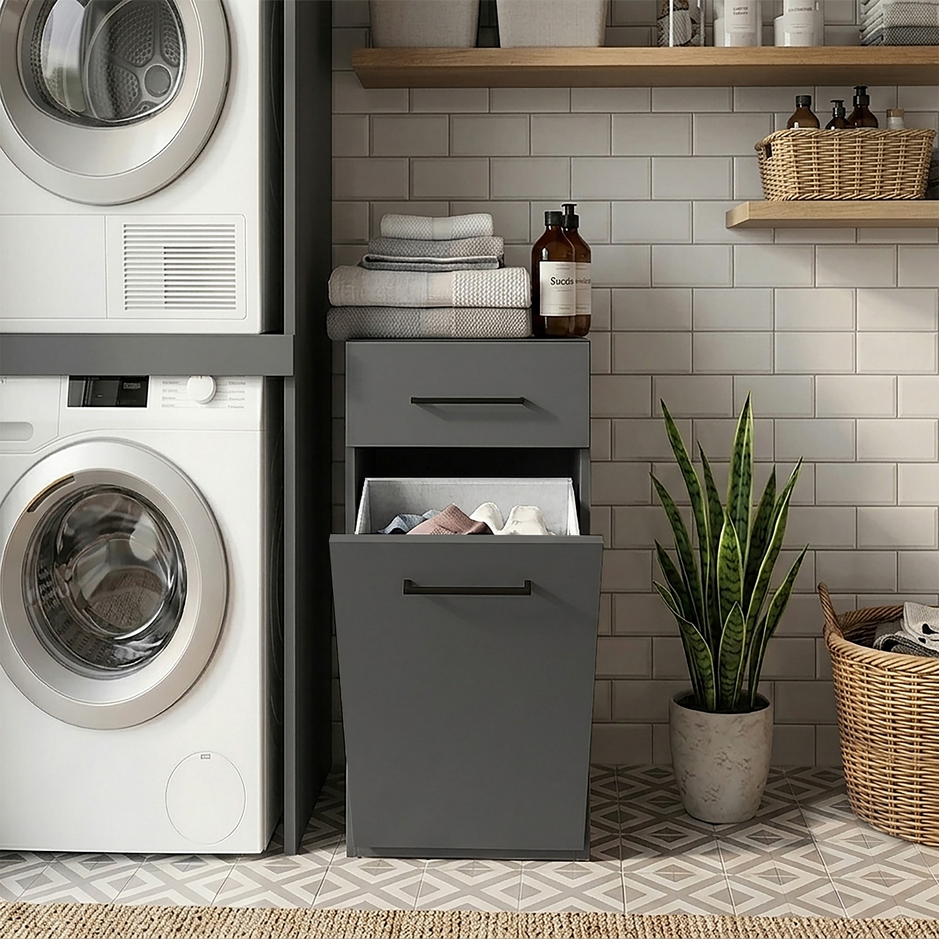 KOCHSTATION Armoire à linge »KS-Linda« largeur 40 cm, avec panier à linge intégré, parois de 25 mm d'épaisseur