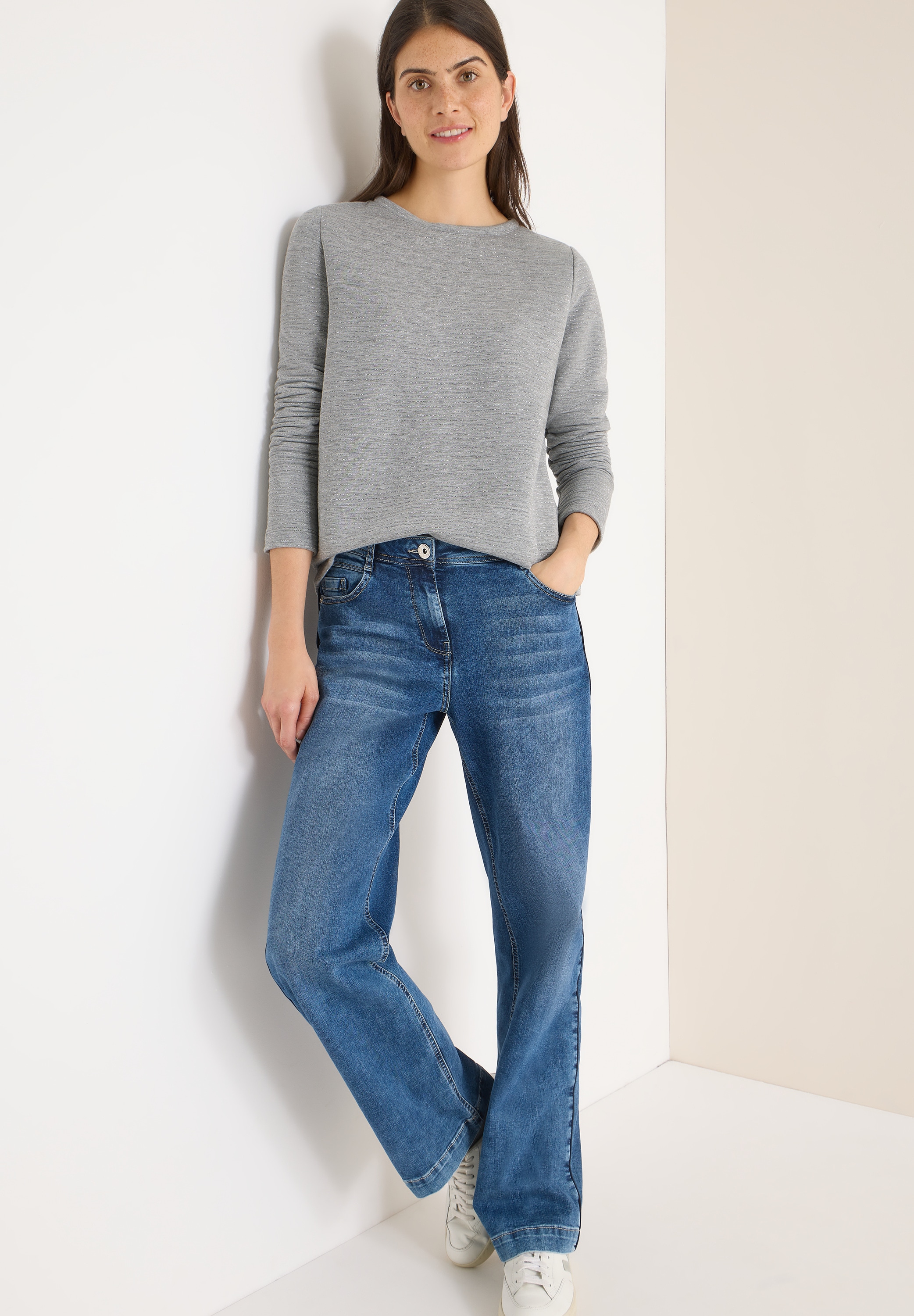 Cecil T-shirt à manches longues im Melange-Look und mit Glitzer-Details