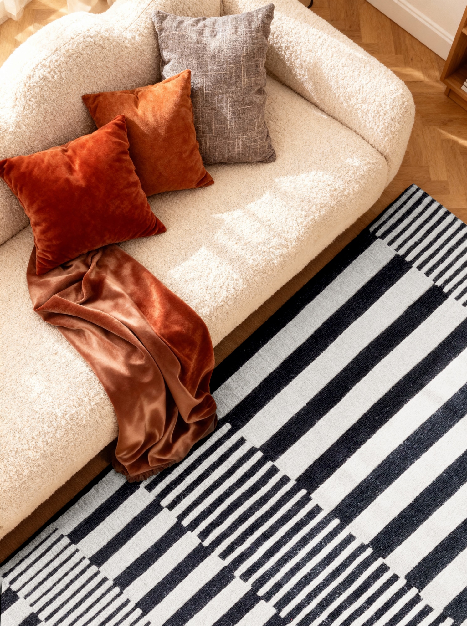 ELLE DECORATION Wollteppich »Pulse« rechteckig 12 mm Höhe Wolle, Natur, Wohnzimmer, schwarz weiss, Modern, Geometrisch, Streifen