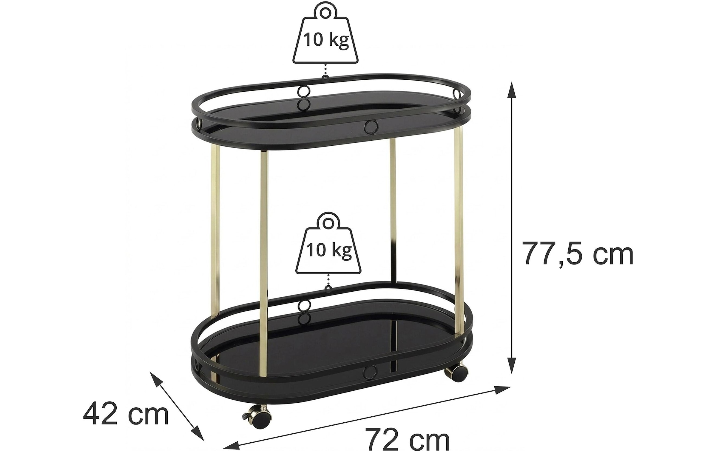 relaxdays »Kaffeewagen 72 x 77.5 cm, Schwarz/Gold«