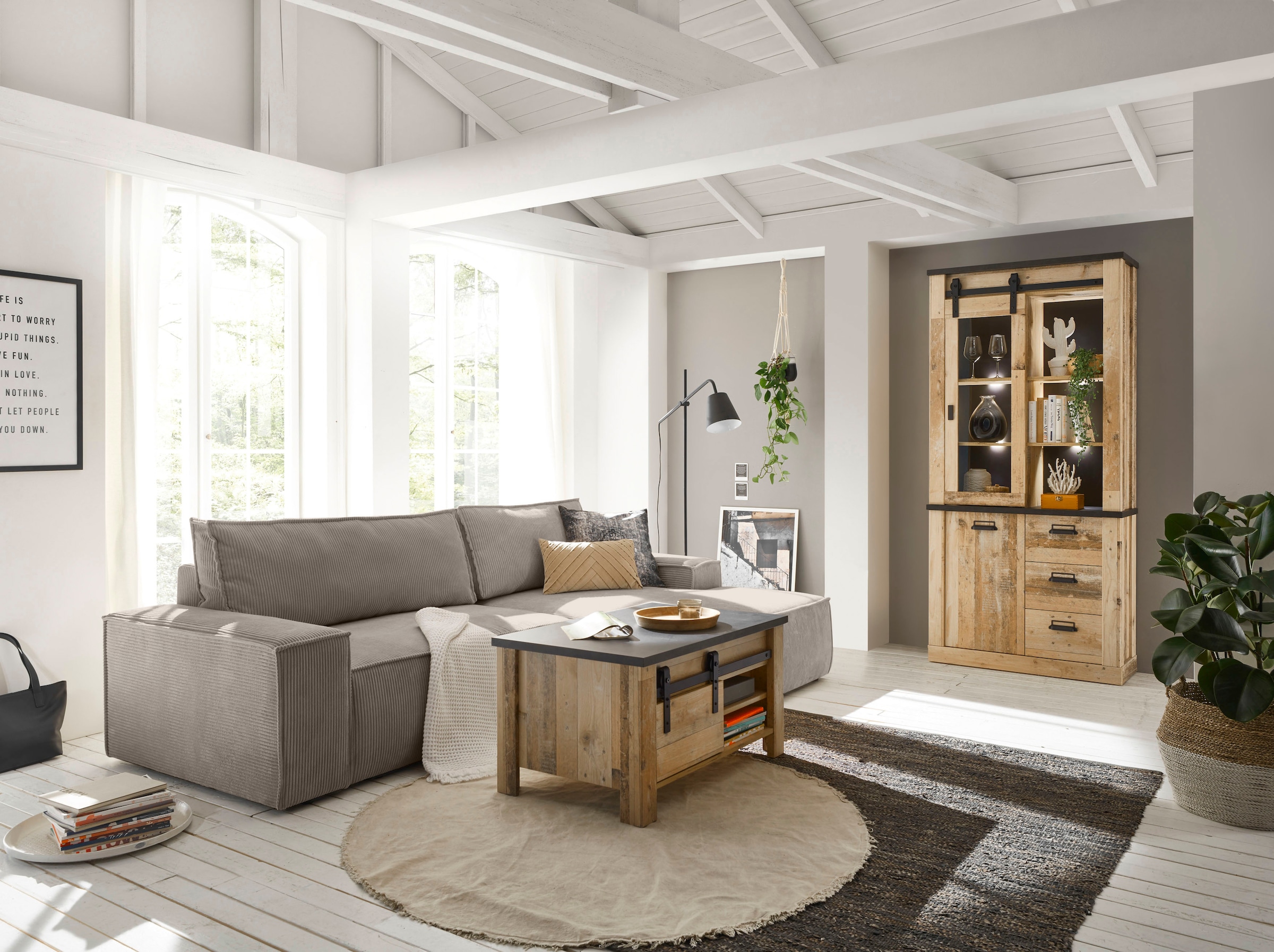 Home affaire Ecksofa »SHERWOOD L-Form, 267 cm - OTTO. Verlässliche Qualität.« Schlaffunktion mit Bettkasten (210x136 cm), Cord, Vintage, Samtvelours