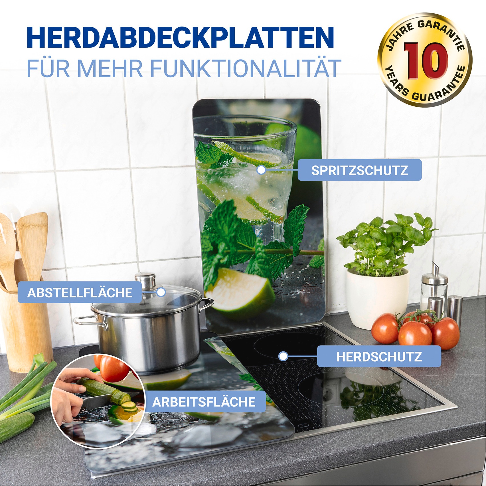 WENKO Plaque de recouvrement de la cuisinière »Universal Modell Mojito« Herdabdeckung für alle Herdarten, kratzfest, mit rutschfesten Füssen