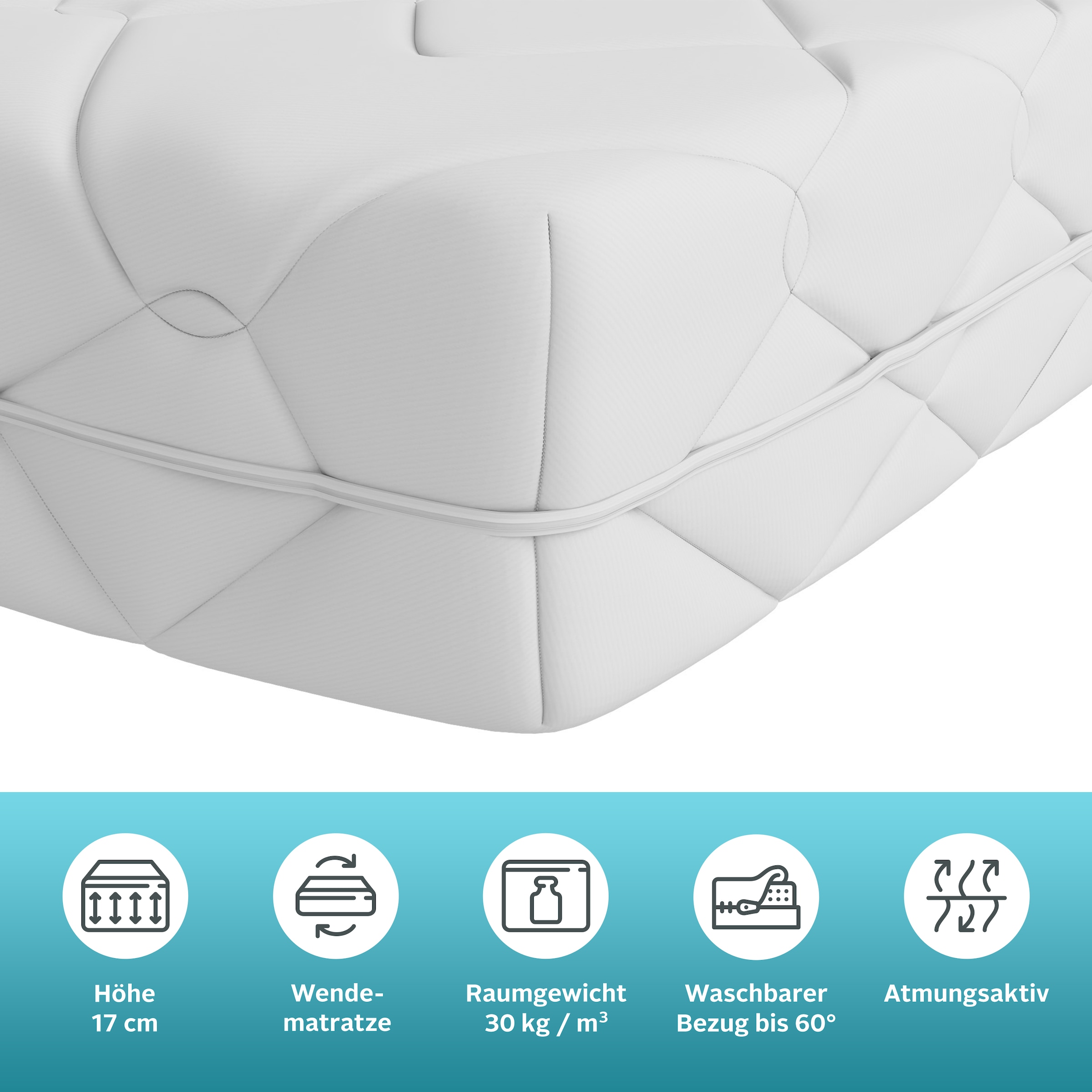 GOODproduct »Luxus 17,  7 Zonen Matratze 90x200 cm, 140x200 cm & weitere Grössen« 17 cm hoch Raumgewicht: 30 kg/m³ 1 pièce, 1 cuis tlg. Matelas réversibles H2 / H3 / H4, ergonomiques, respirants