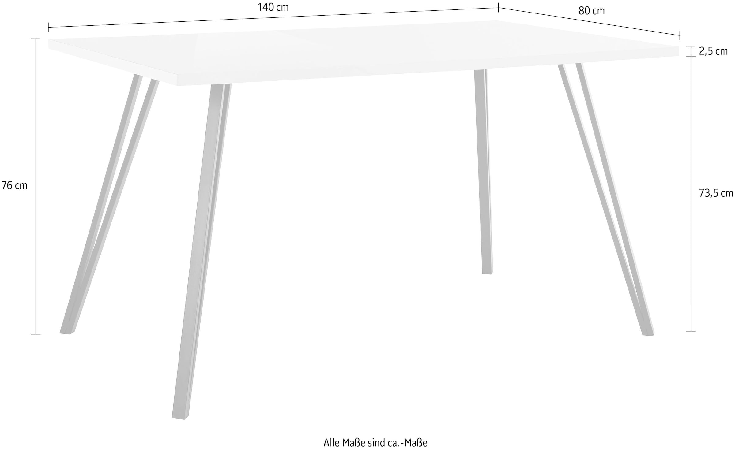 HELA Esstisch »JENN« 1 Stk. tlg. Hochglanz Weiss lackiert; Tischplatte fest; Gestell V-förmig