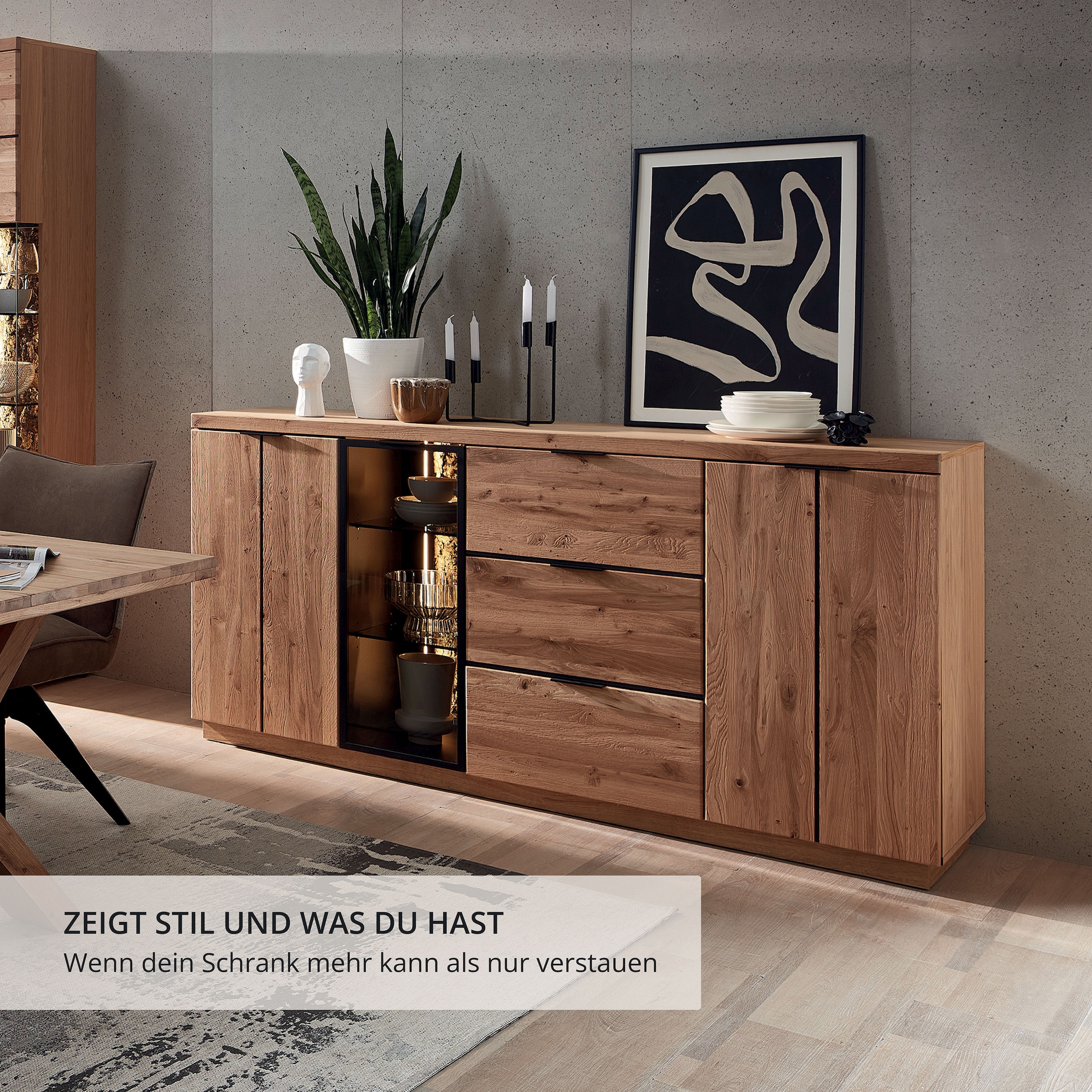 Wohnconcept Buffet »Donna Sideborad, 180x93x48 (BxHxT)« 1 cuis tlg. Beleuchtung optional bestellbar, 3 türig, 3 Schubkasten, Softclose