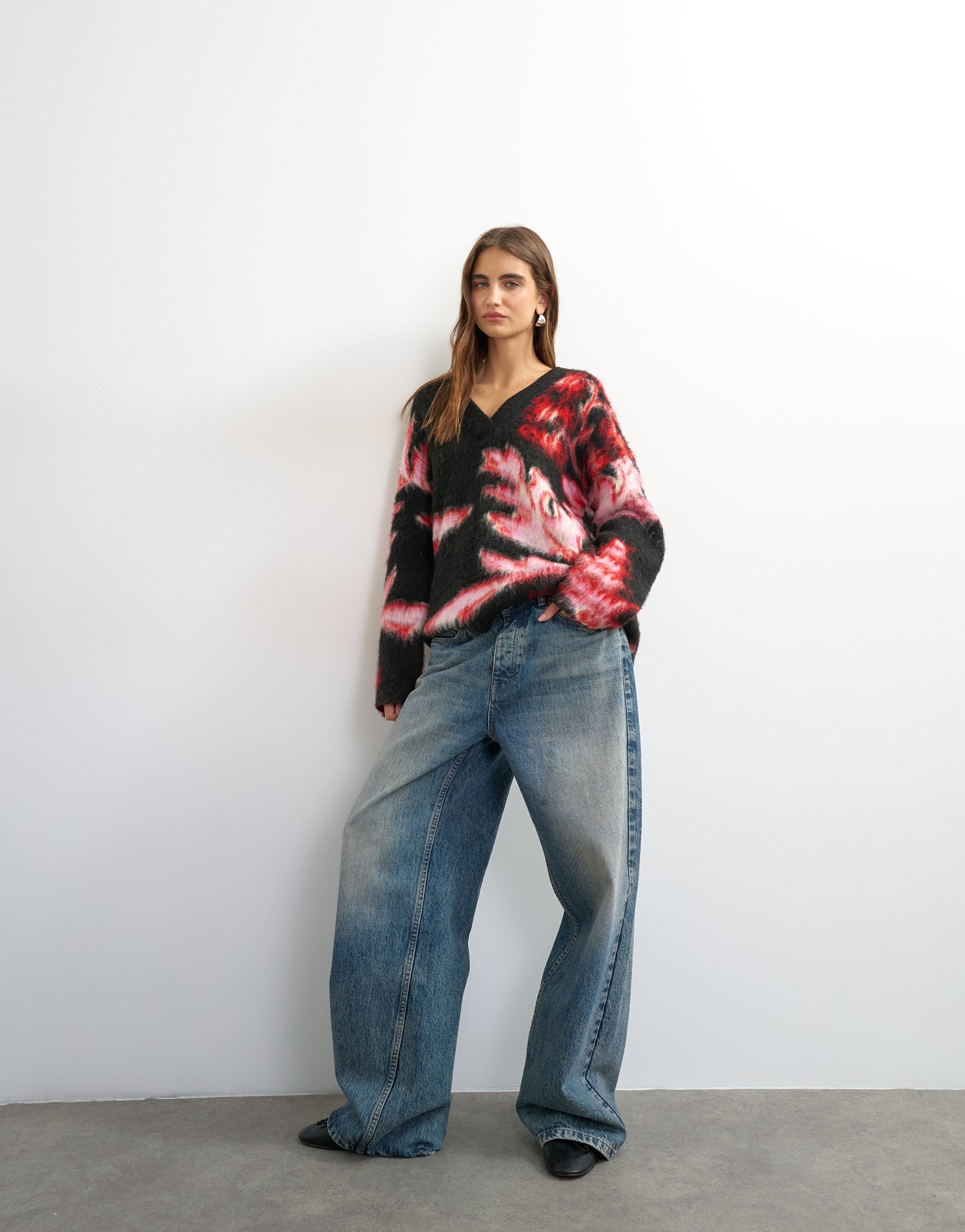 TOPSHOP Pull col V »TSDIJA BRUSHED FLOWER JUMPER KNIT« Materialmix, bedruckt