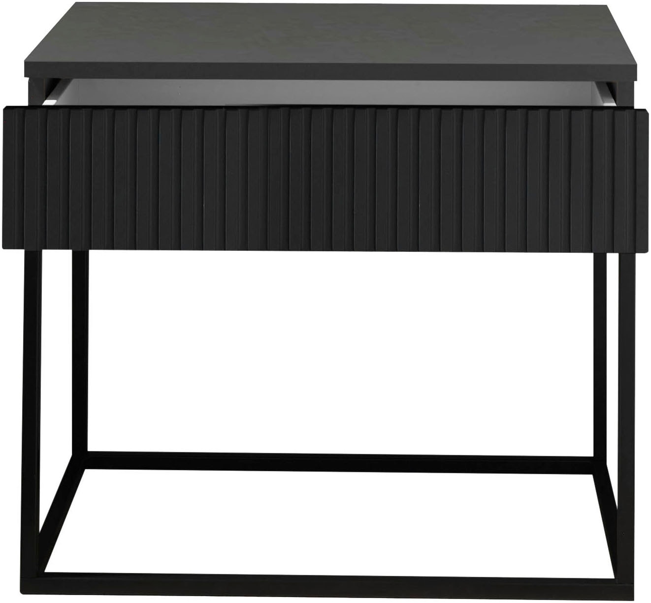 Schlafkontor Table de nuit »Marle Nachtkonsole, Nachtkästchen auf Metall-Fussgestell« Schubkasten in Rillenoptik auf schwarzem Metallgestell