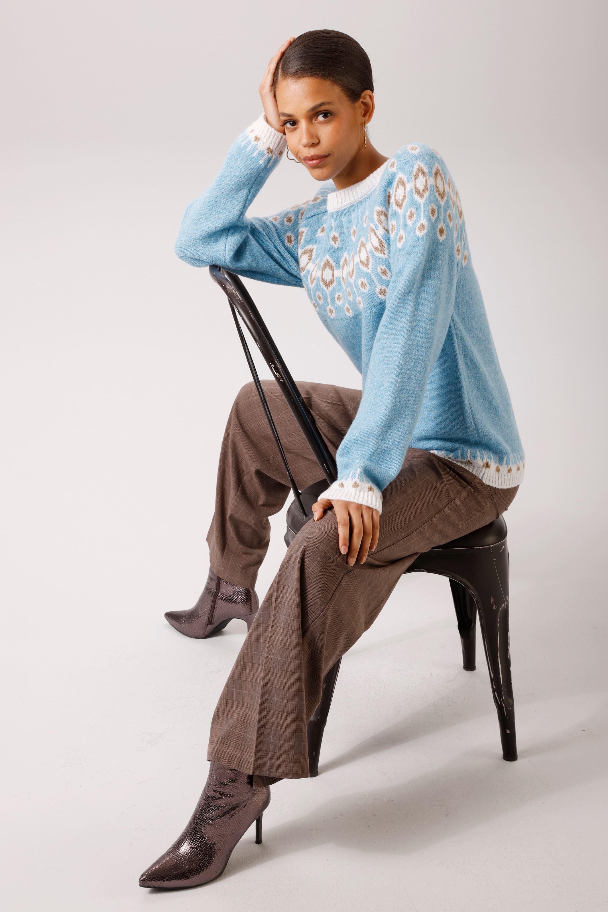 Aniston CASUAL Pull en tricot avec motif norvégien harmonieux en couleurs - NOUVELLE COLLECTION