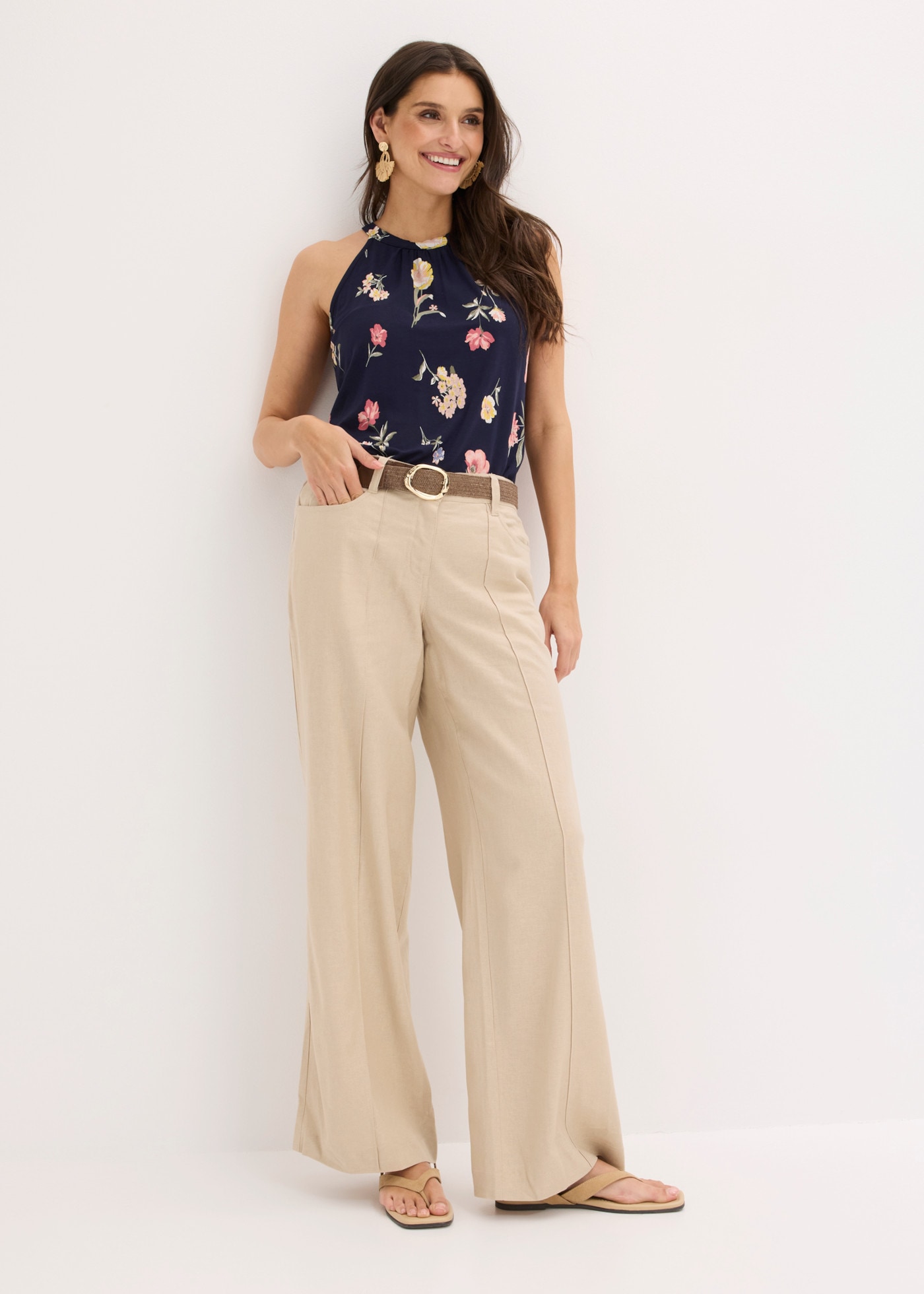 bonprix Pantalon palazzo  aus Leinen und Viskose, Loose Fit, eleganter Stil