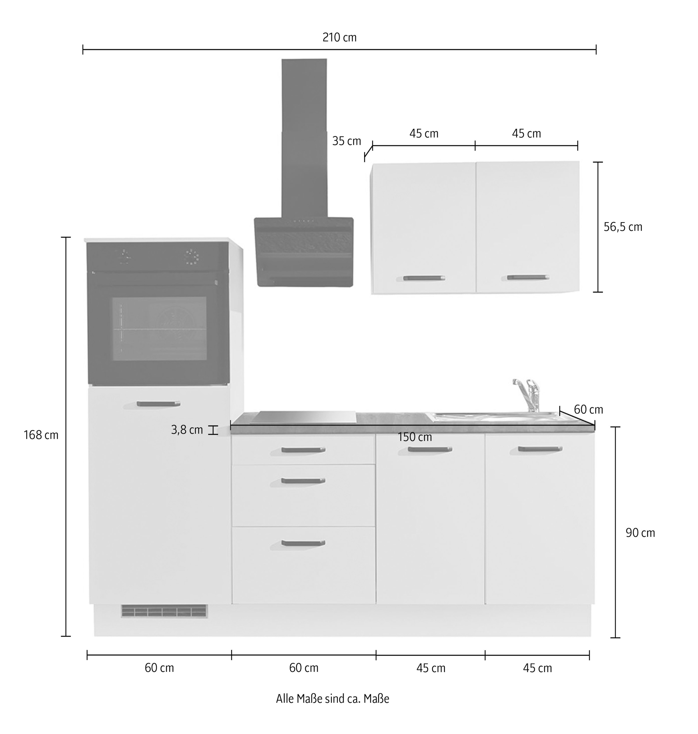 wiho Küchen Küchenzeile »Compact« Breite 210cm, wahlweise mit Geräten (mit Kühlschrank)