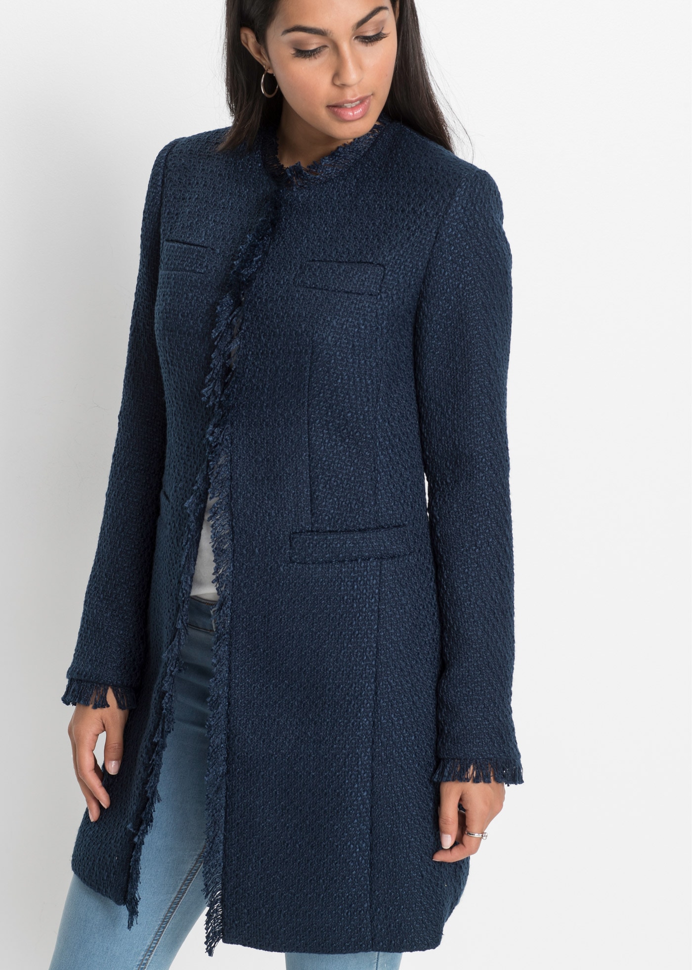 bonprix Longblazer 1 eleganter Bouclé-Look, Regular Fit, mit langem Arm