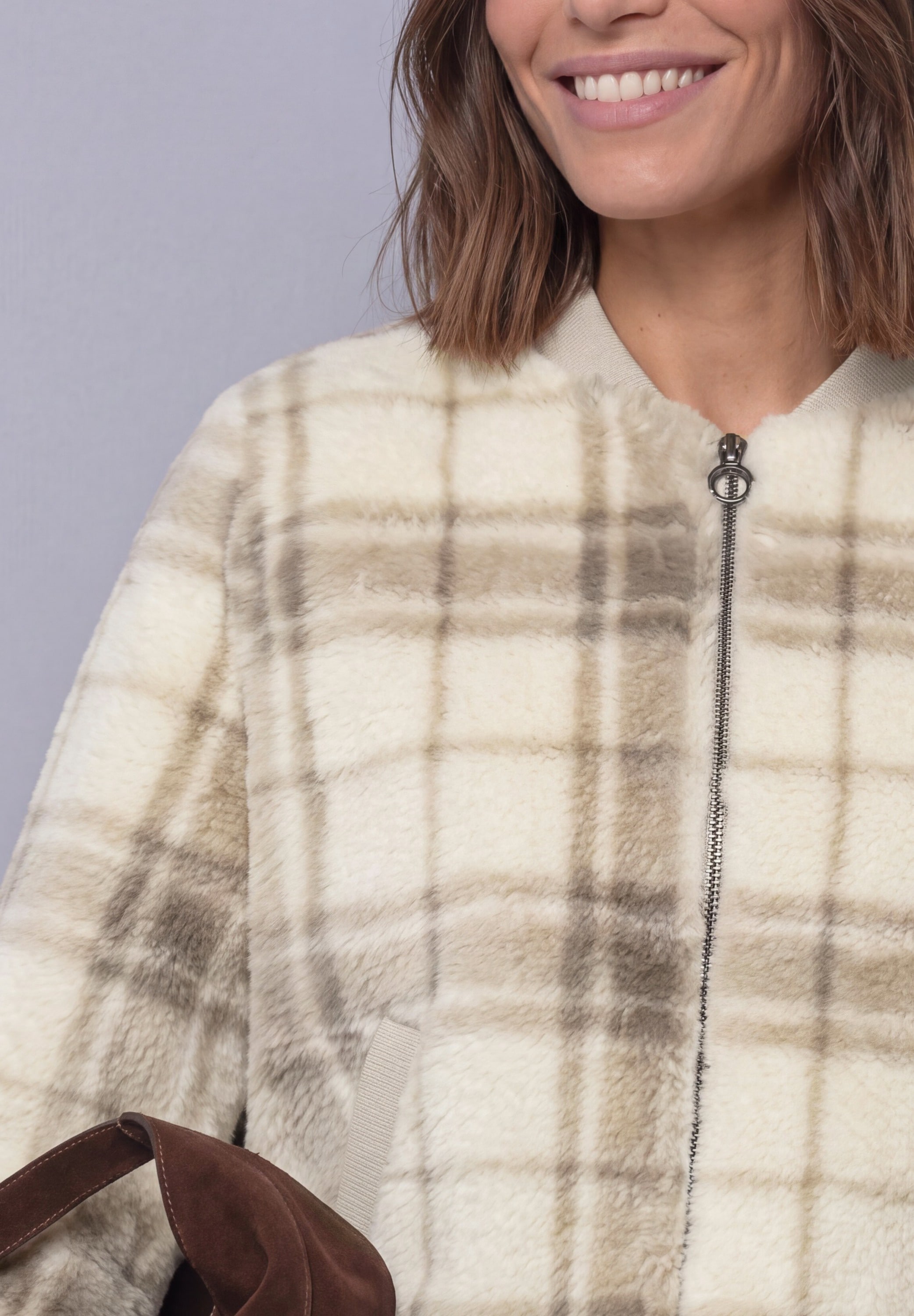 STREET ONE Blouson ohne Kapuze Fake Fur Blouson mit Strickdetails und Print