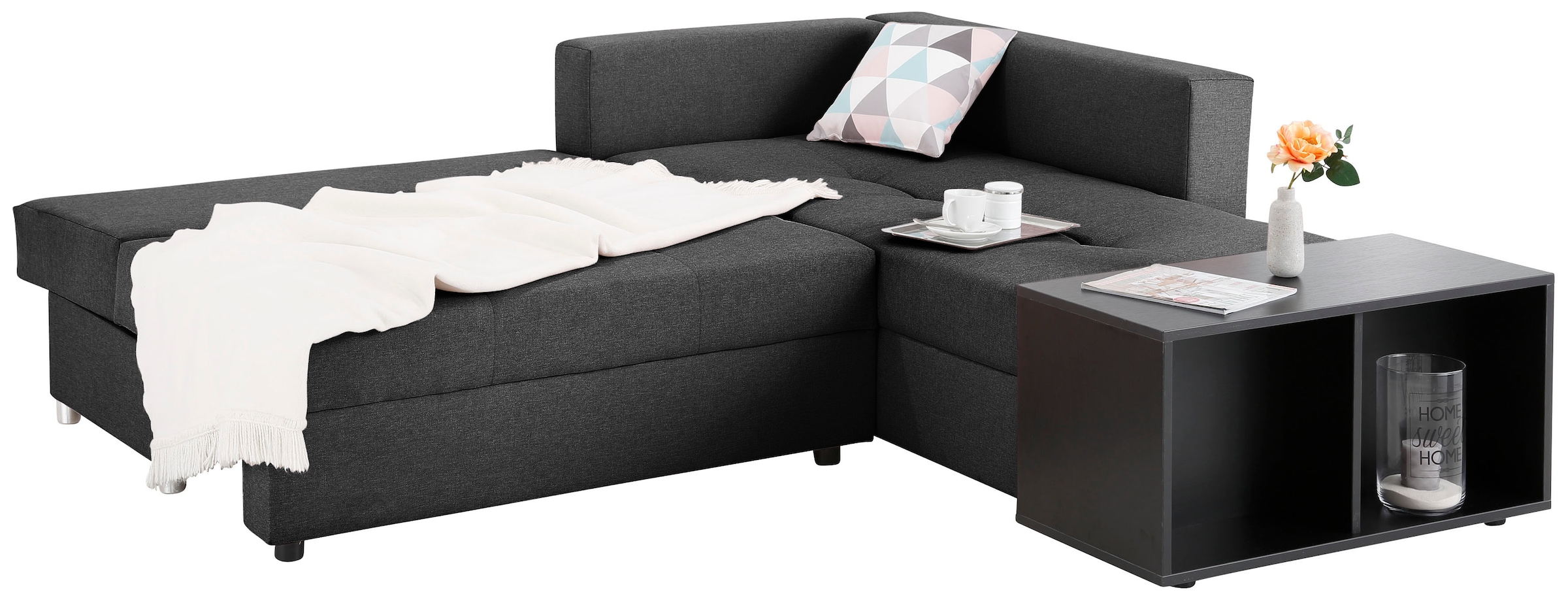 Home affaire Canapé d'angle »Italia L-Form, B: 217 cm« Bettfunktion, Bettkasten & 1 Zierkissen, Federkern