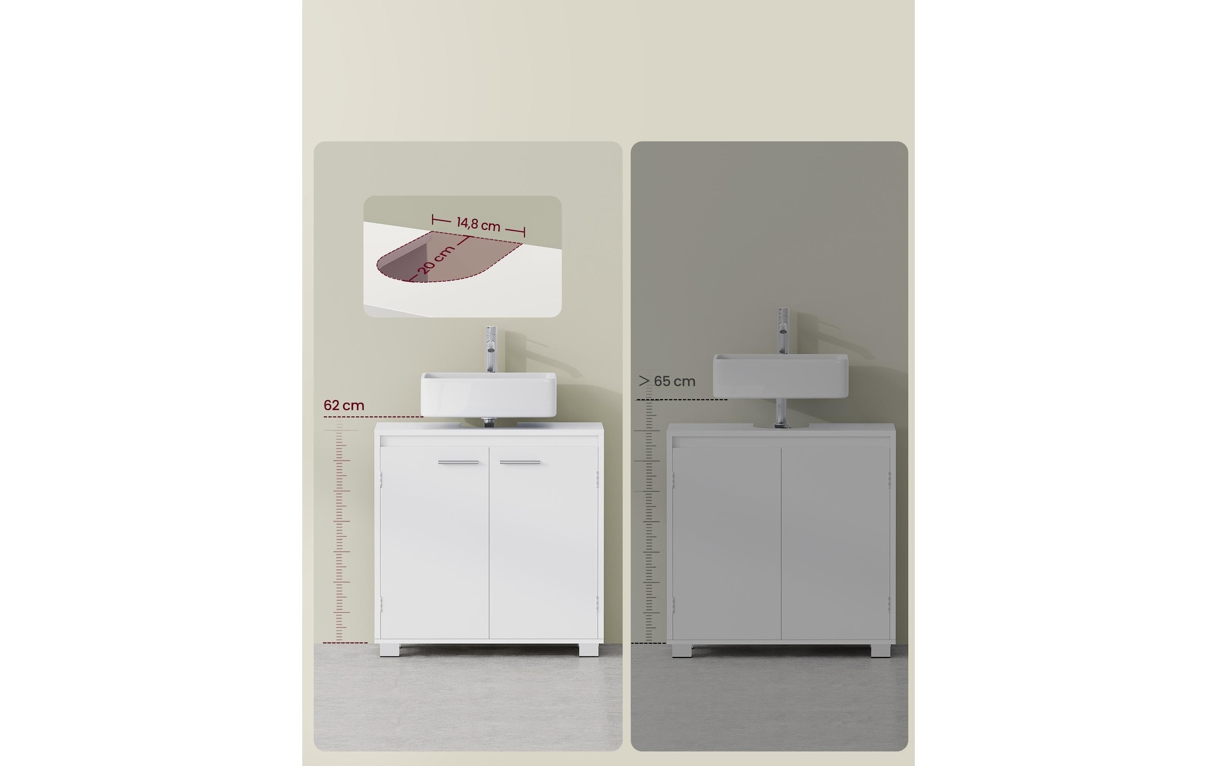 VASAGLE Armoire sous lavabo »60 x 60 cm« Waschbeckenunterschrank mit zwei Fächern und verstellbarer Ablage