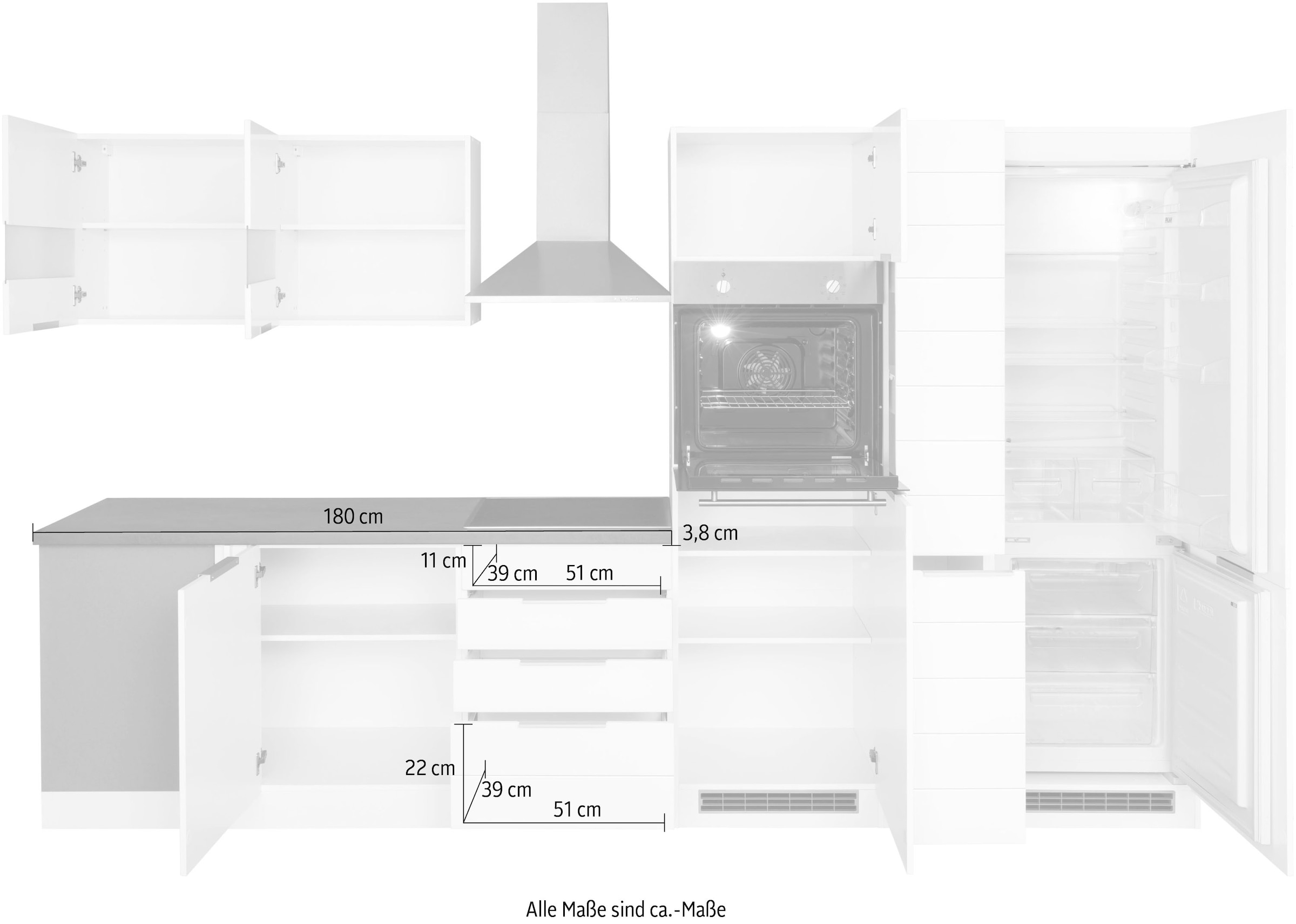 KOCHSTATION Winkelküche »KS-Luhe« Stellbreite 240x330 cm, wahlweise mit oder ohne E-Geräten, MDF-Fronten