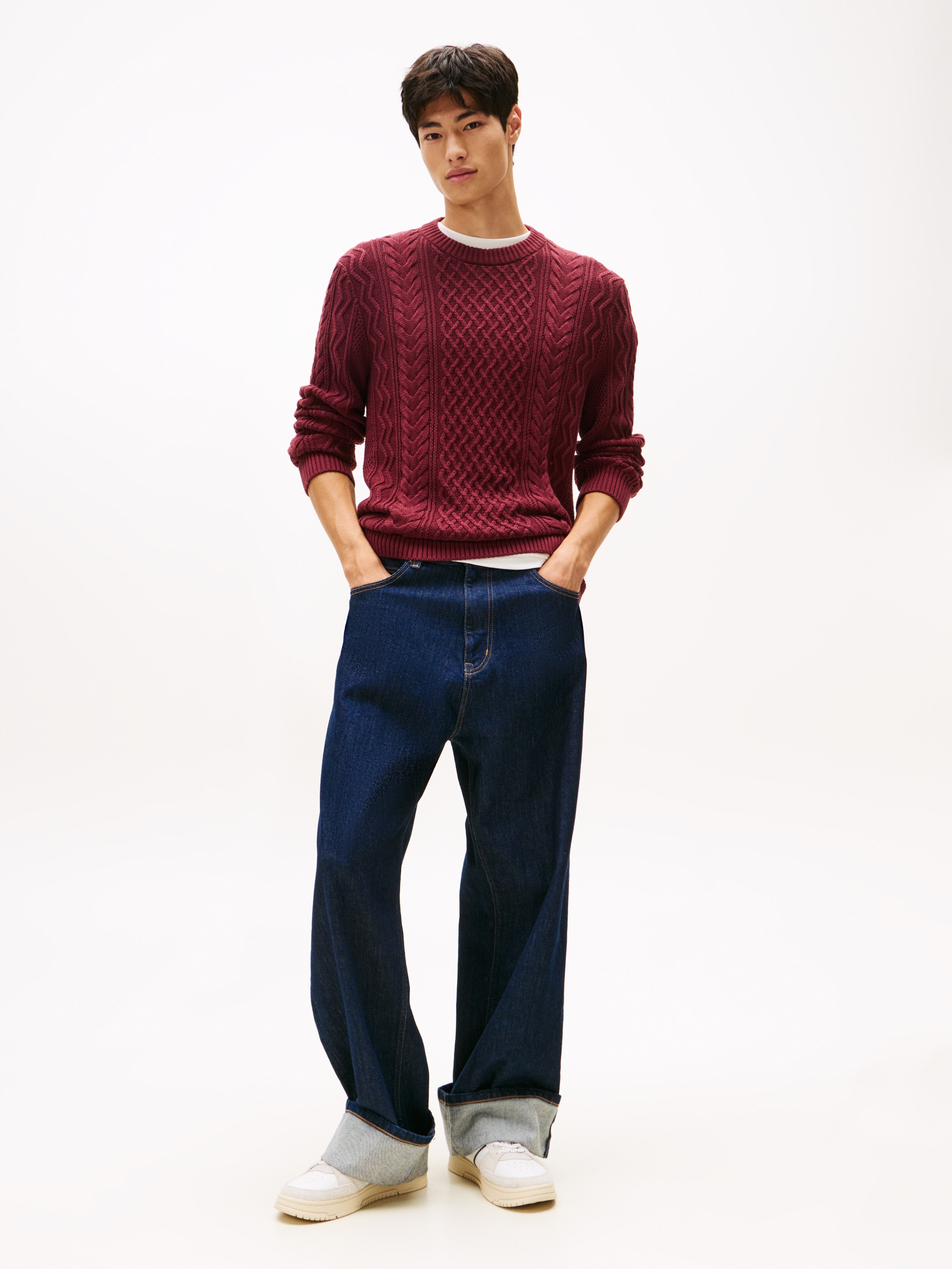 Tommy Jeans Strickpullover »BADGE CABLE« Slim Fit, Rundhals