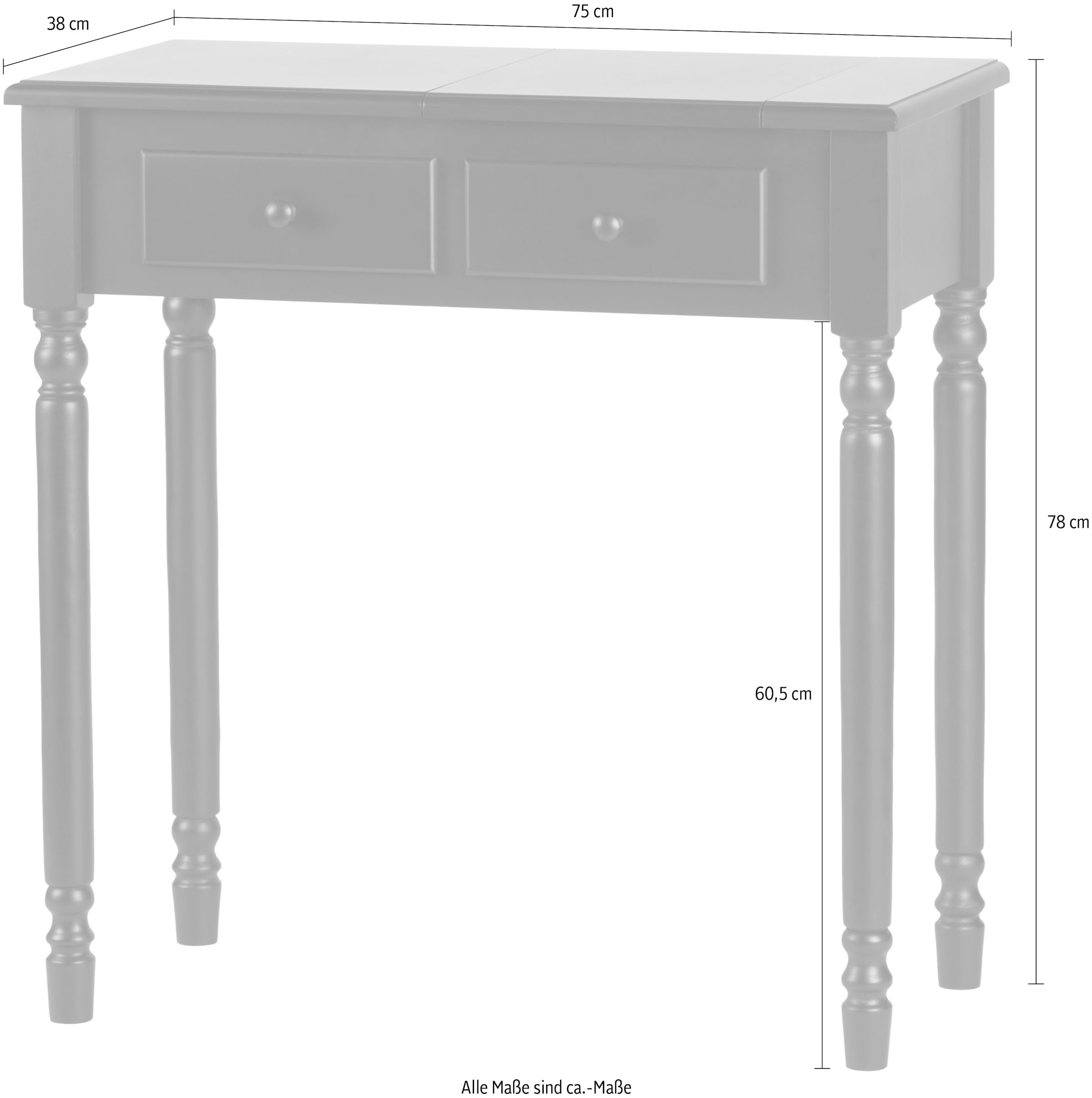 WOOOD Konsolentisch »Romy Massivkiefer und integriertem Klappspiegel B 75 x T 38 x H 78 cm« Versteckte Fachaufteilung, einfach zu montieren, sichtbare Maserung