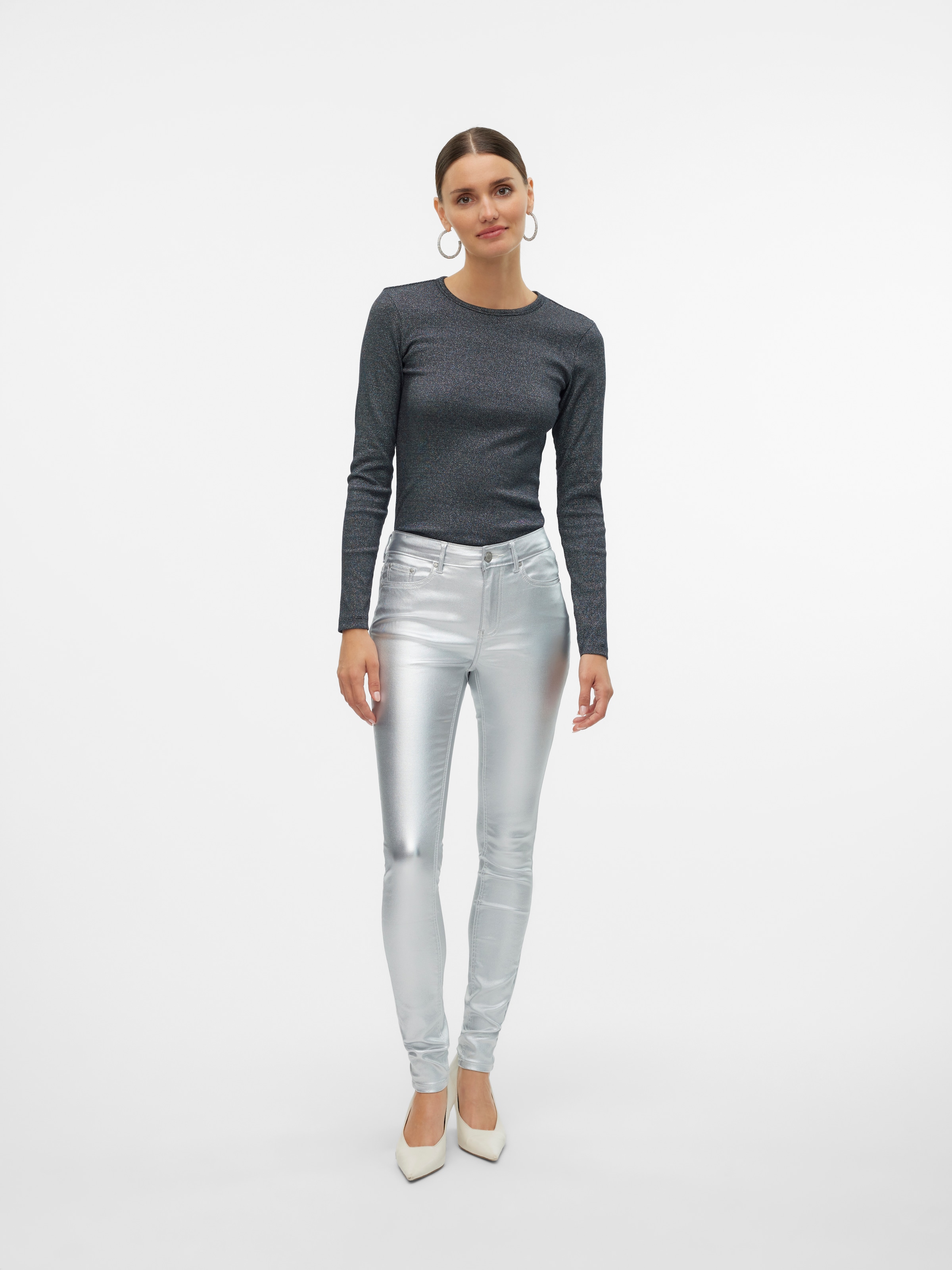 Vero Moda T-shirt à manches longues »VMCHLOE LUREX LS SHORT TOP JRS NOOS« Baumwollmischung,  Glitzer-Effekt