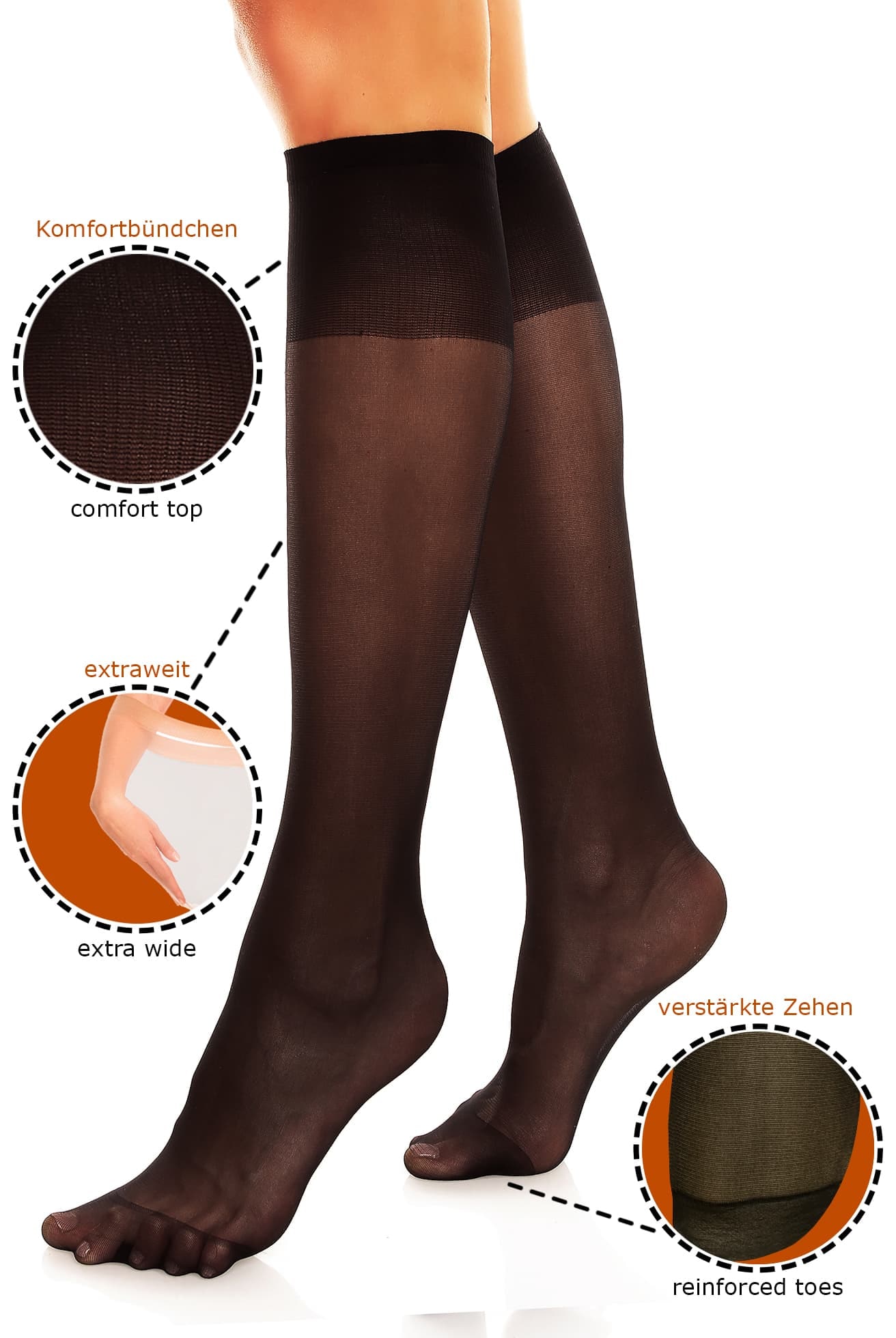 GLAMORY Feinstrümpfe »My Size« 20 Set, 2 Paar tlg. extraweit, elastisch