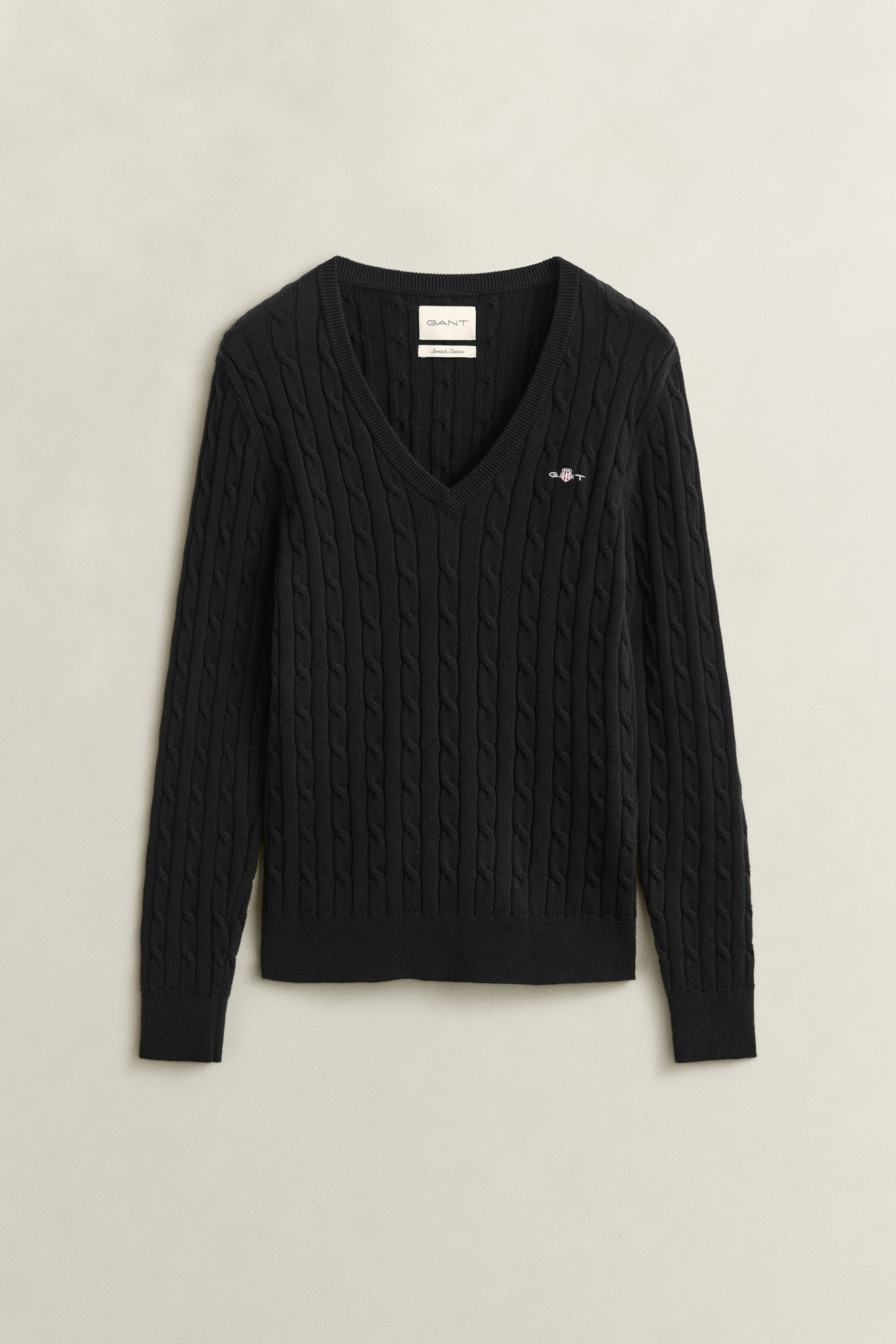 Gant Pull en tricot »STRETCH COTTON CABLE V-NECK« avec broderie du logo sur la poitrine