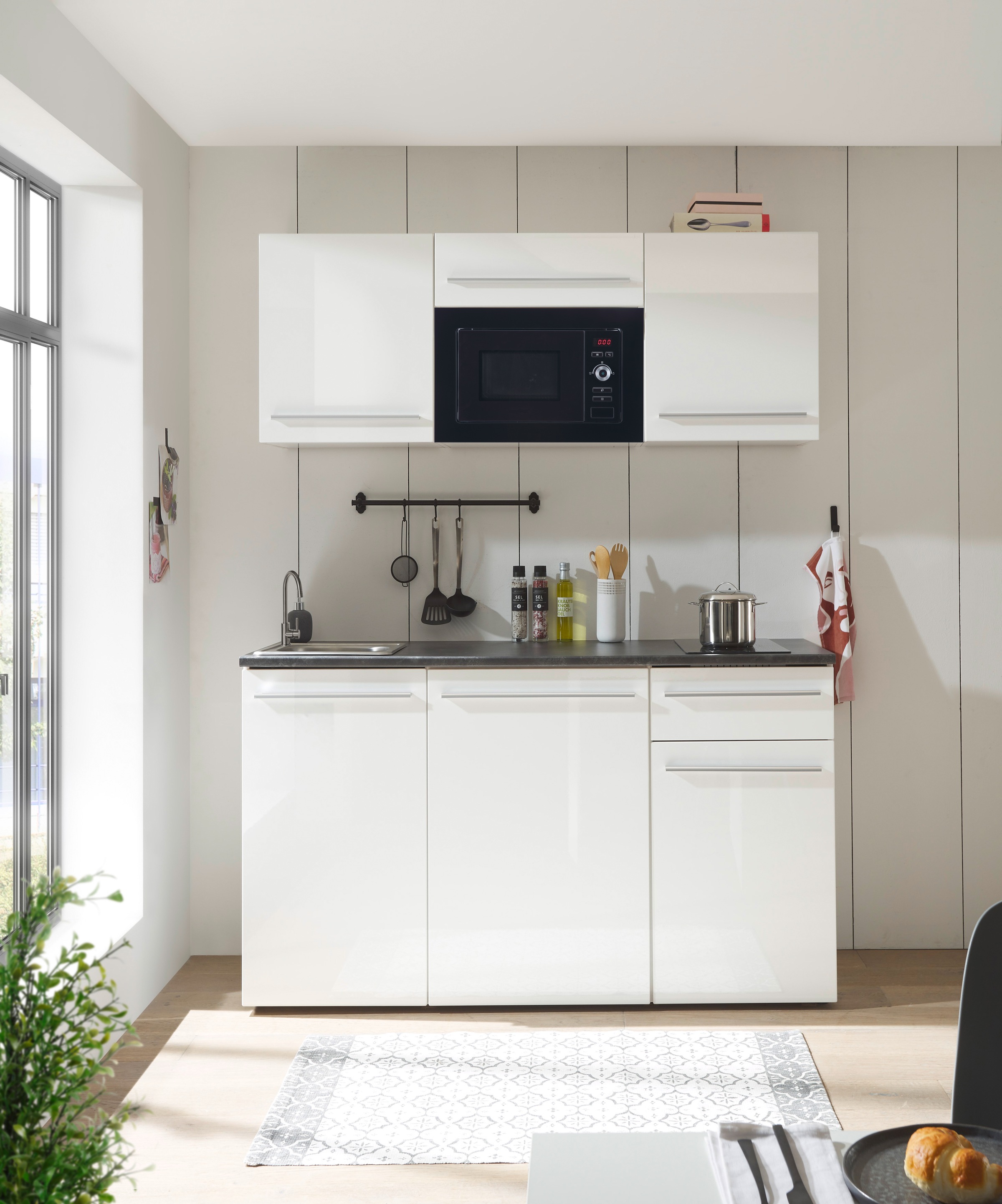 BASIC by Balculina Pantryküche »Jazz Singleküche« Breite 160 cm, wahlweise mit E-Geräten und Mikrowelle