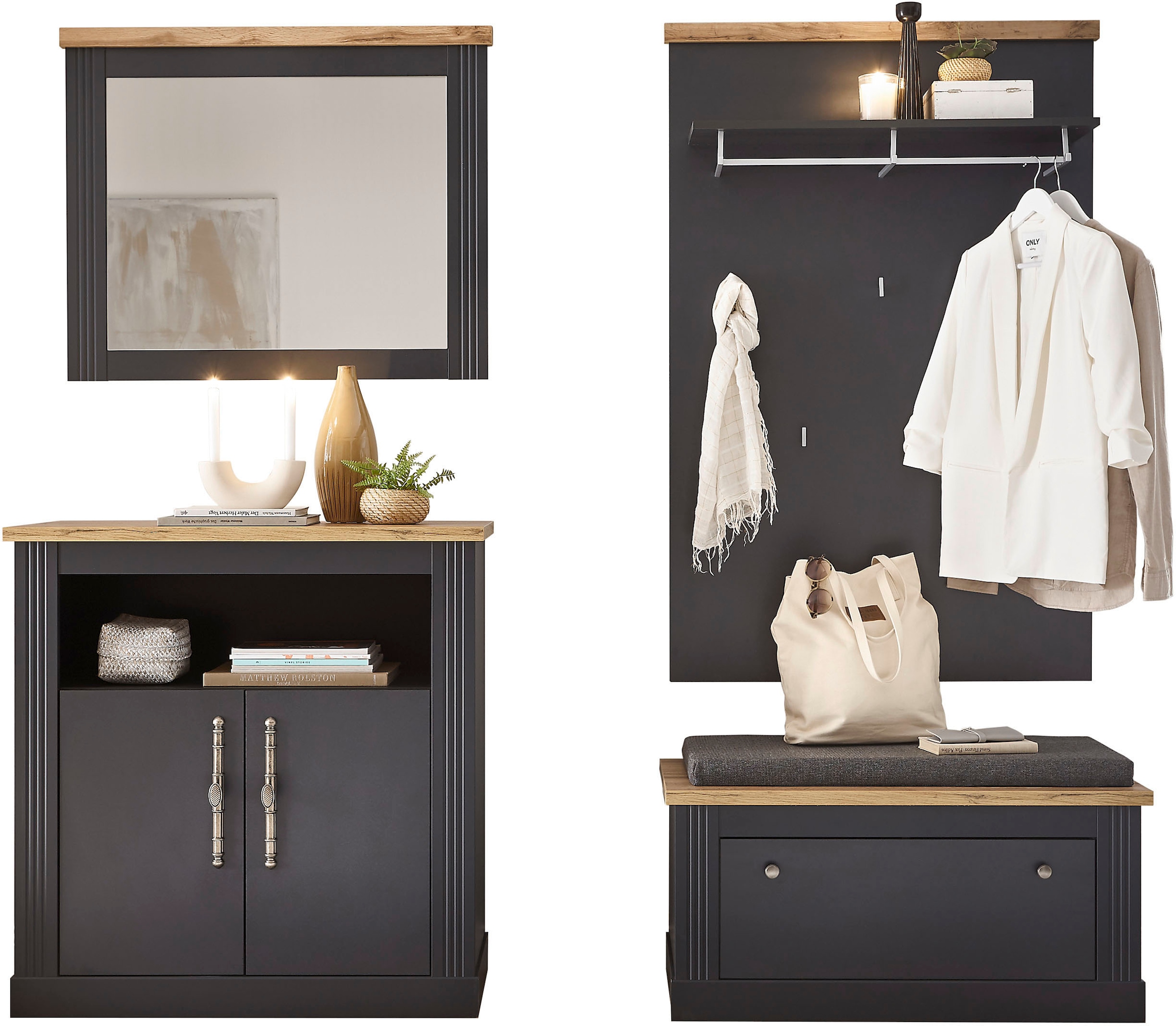 GOODproduct Ensemble de vestiaires »WESTMINSTER TOPSELLER!« Schuhbank, Spiegel, Kommode, Wandpaneel, 4 cuis tlg.