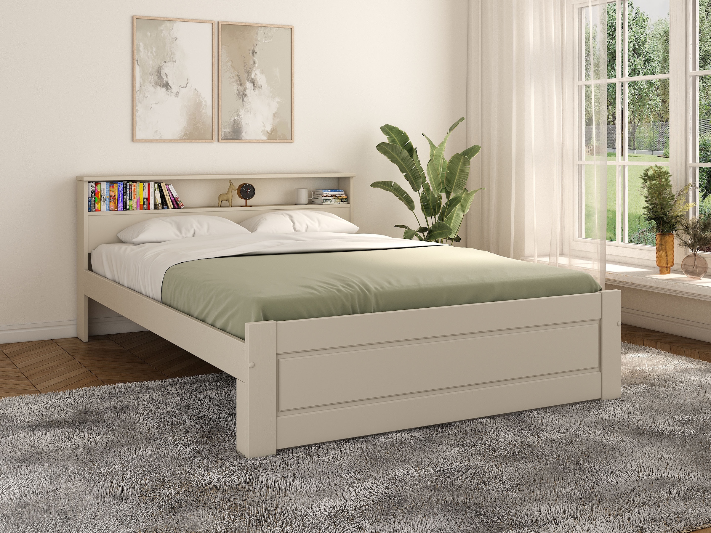 GOODproduct Lit en bois massif »FLAVION,  Jugendbett, Stauraum, FSC® zertifizierte Kiefer« Largeur : 90, 140, 180,  Produit de qualité, étagère, aspect cassette, tiroir en option