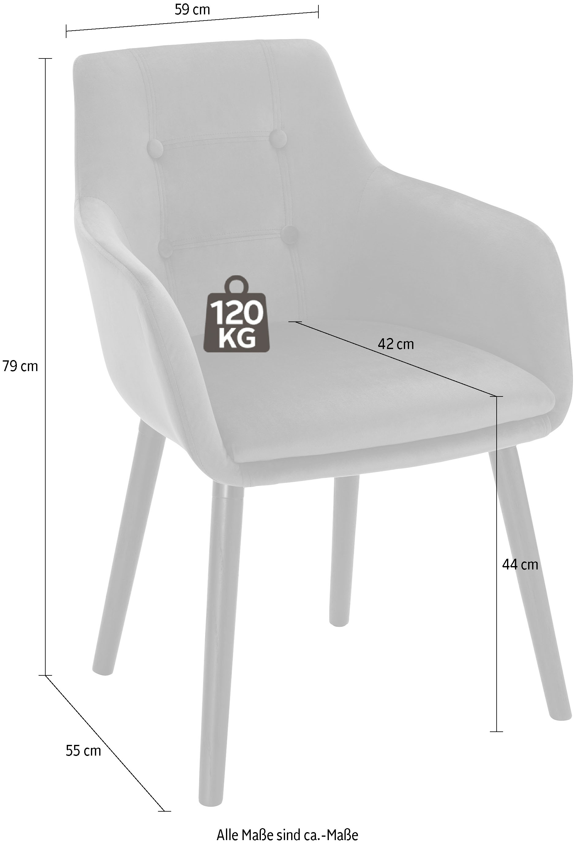 Home affaire Chaise avec accoudoirs »Bradford« (Set) 1 cuis(1 oder 2 Stück), Bezug in Samtsoff, Gestell aus Eiche Massivholz