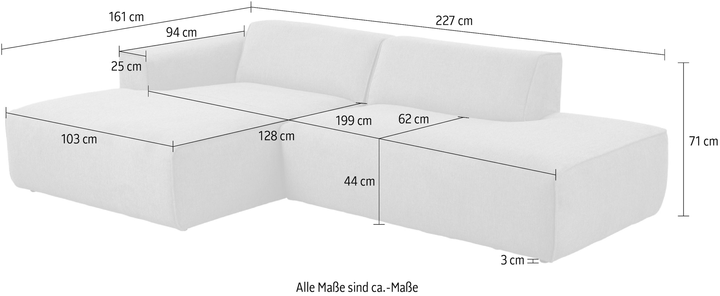 Home affaire Ecksofa »Noord mit Kedernaht, Breite 227 cm, L-Form« Cord, Struktur, Webstoff, mit Wellenunterfederung, Massivholzrahmen