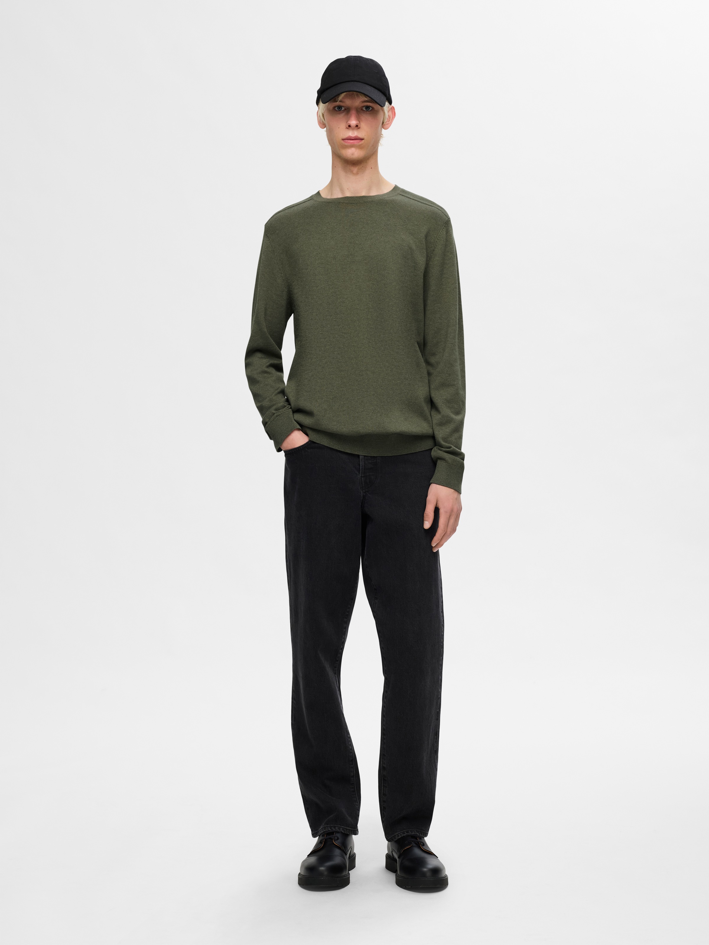 SELECTED Rundhalspullover »SLHBERG CREW NECK NOOS« Baumwolle, regular fit