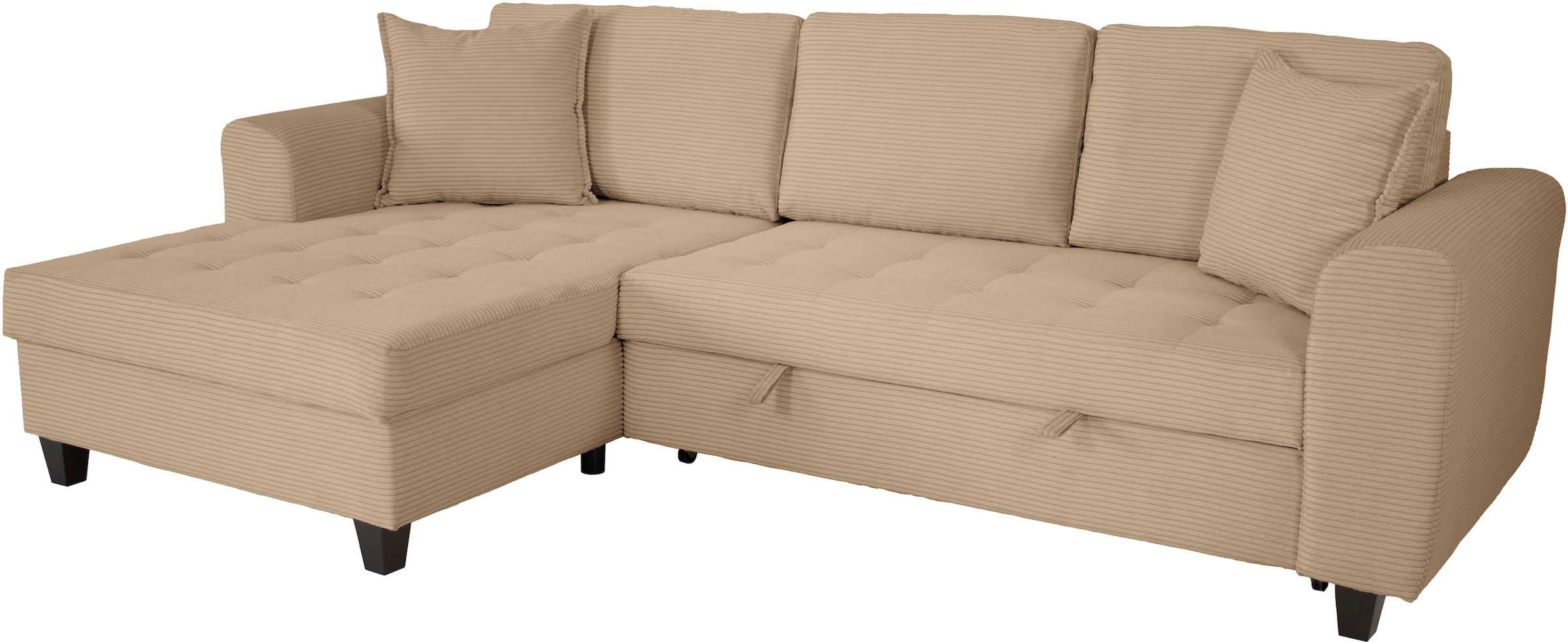 Trends by HG Canapé d'angle »Moritz L-Form, B: 265 cm« mit Bettfunktion, Bettkasten & Zierkissen