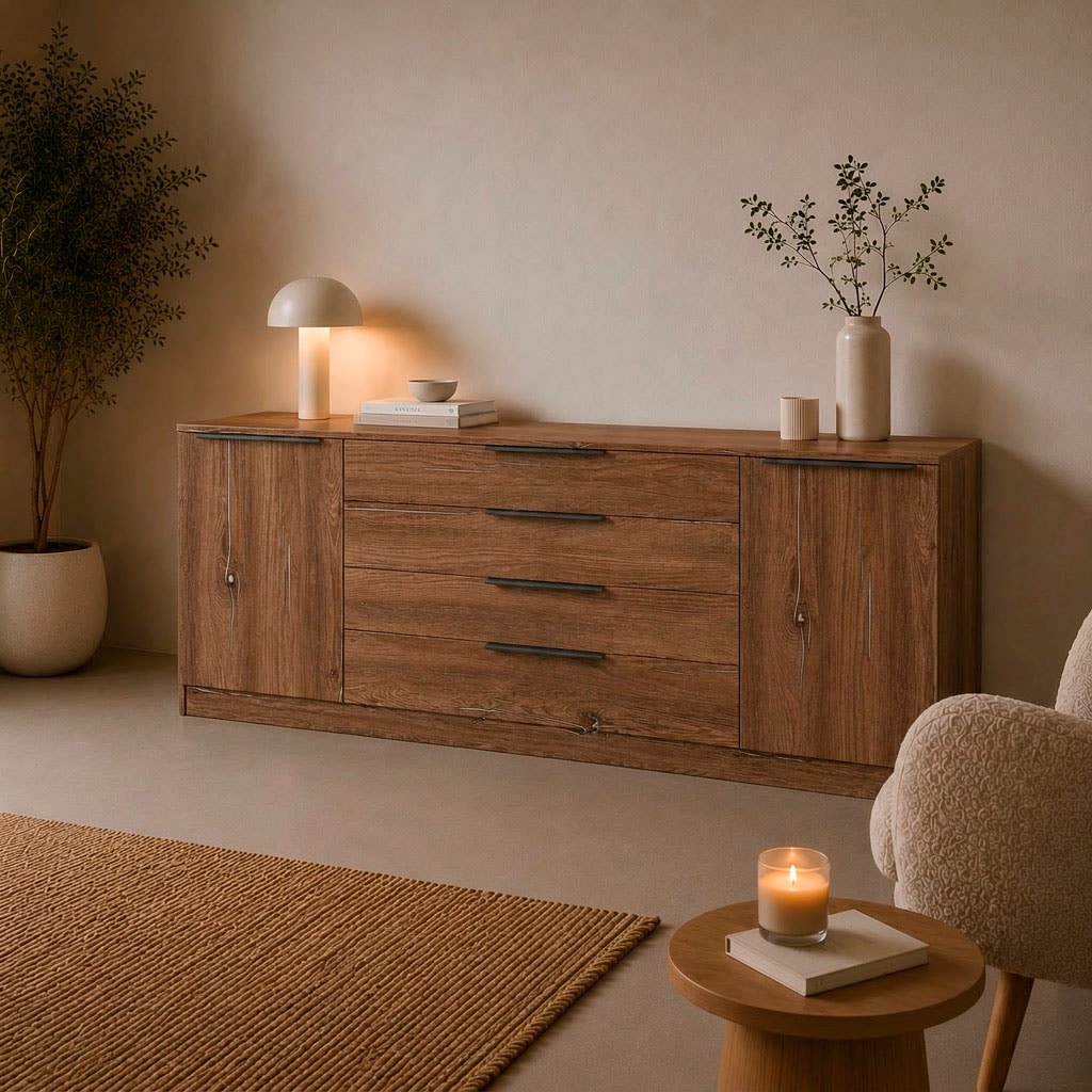 borchardt Möbel Buffet »Tom, moderne Kommode mit Metallgriffen, 200cm breit« 2 portes, 3 tiroirs, poignées métal anthracite