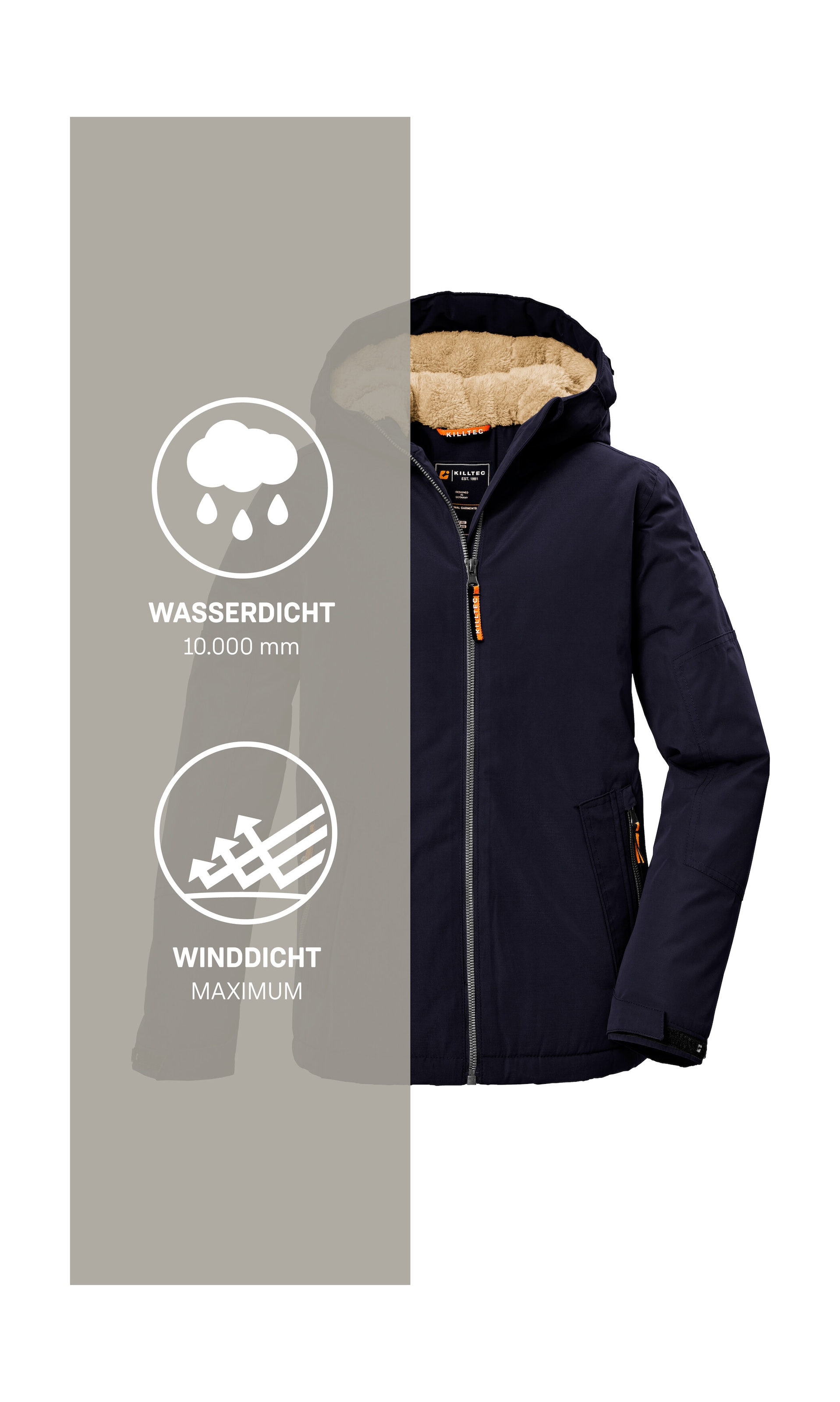 Killtec Veste fonctionnelle »KOW 377 BYS JCKT« Wasserdichte Funktionsjacke mit Kapuze, warmem Futter und Kinnschutz