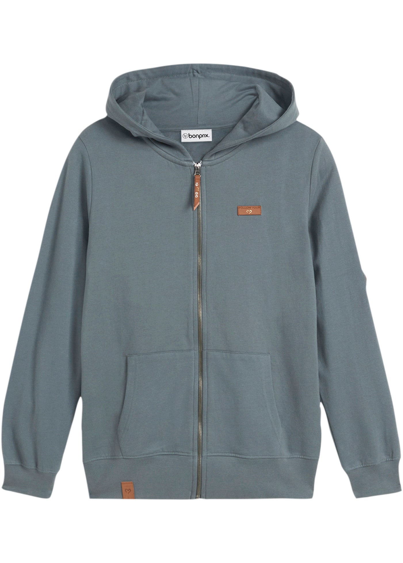bonprix Sweat à capuche avec capuche, poches kangourou, en coton, avec fermeture éclair