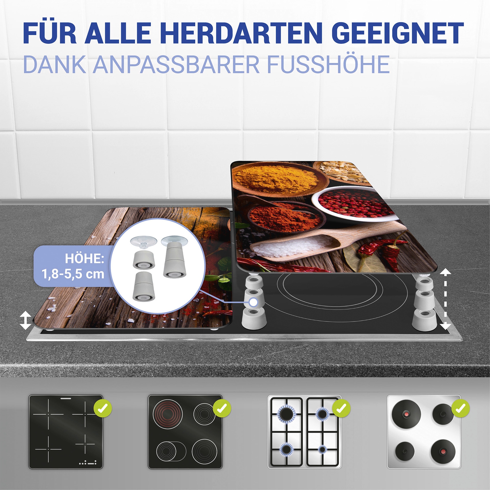 WENKO Herd-Abdeckplatte »Universal Modell Gewürze« Herdabdeckung für alle Herdarten, kratzfest, mit rutschfesten Füssen