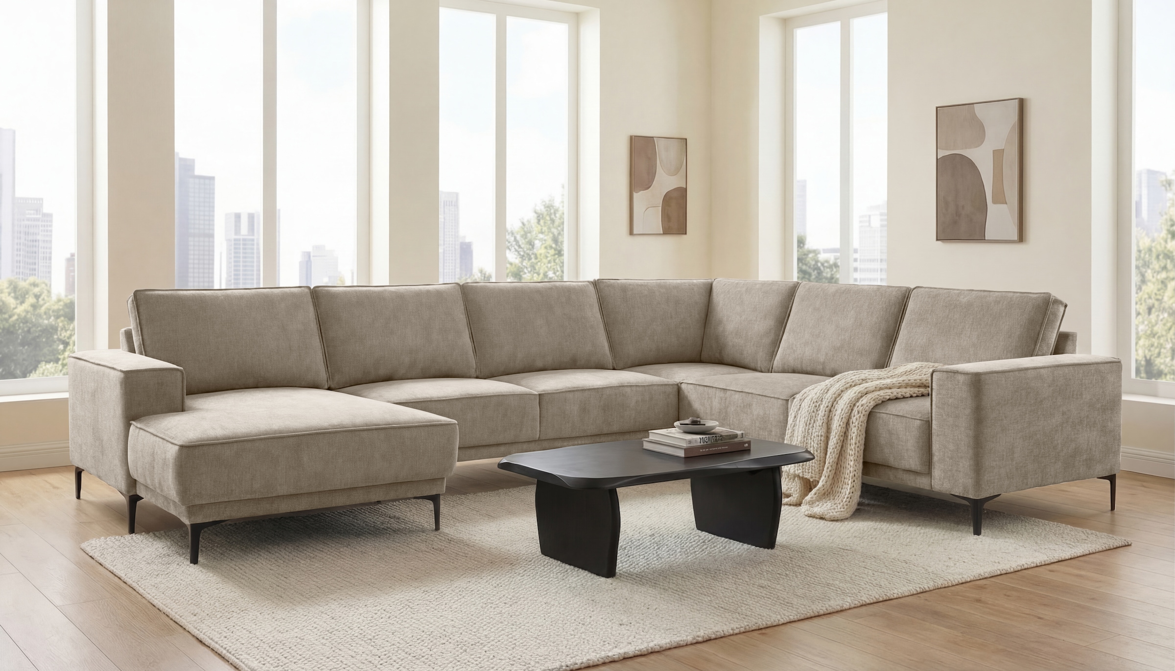 GOODproduct Paysage de salon »OLAND Bouclé U-Form, XXL, B: 342 cm, Skandi-Design« design scandinave en structure, tissu plat, microfibre de luxe, bouclé