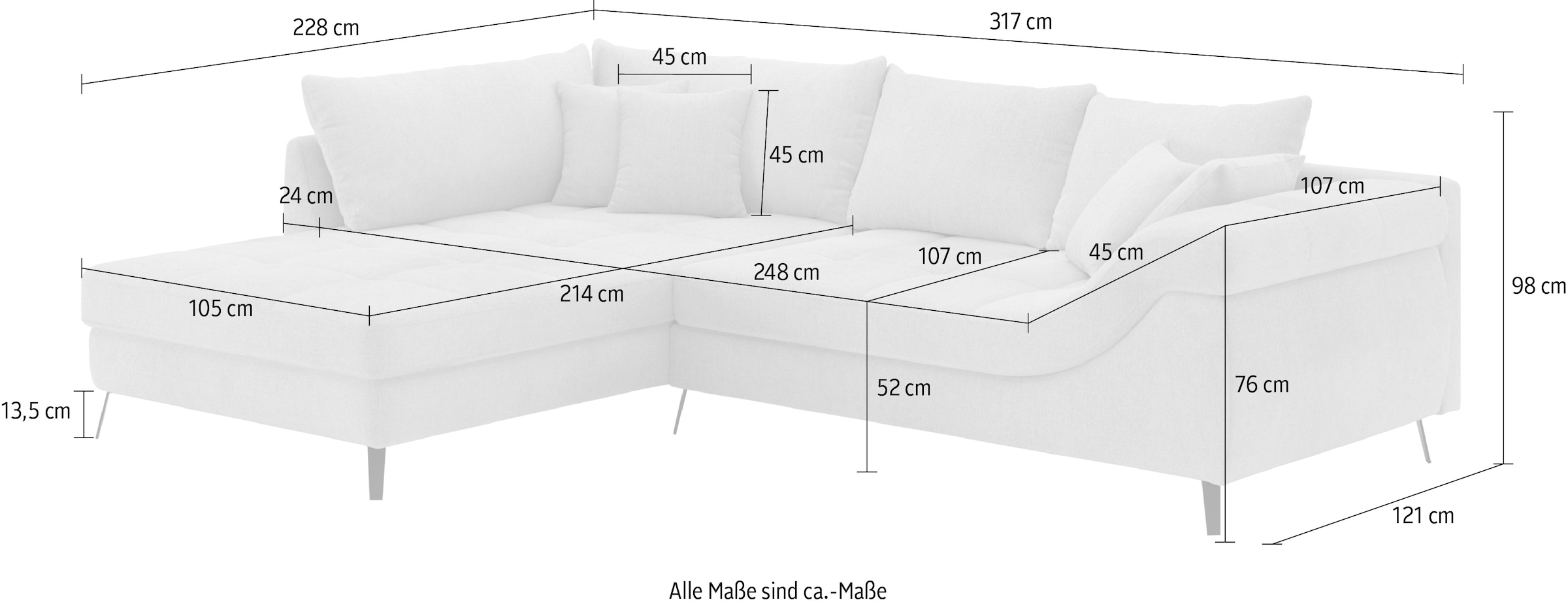 Mr. Couch Ecksofa »Portofino L-Form« 4 Bezugsqualitäten, 13,5 cm hohe Metall-Profilfüsse in matt-schwarz