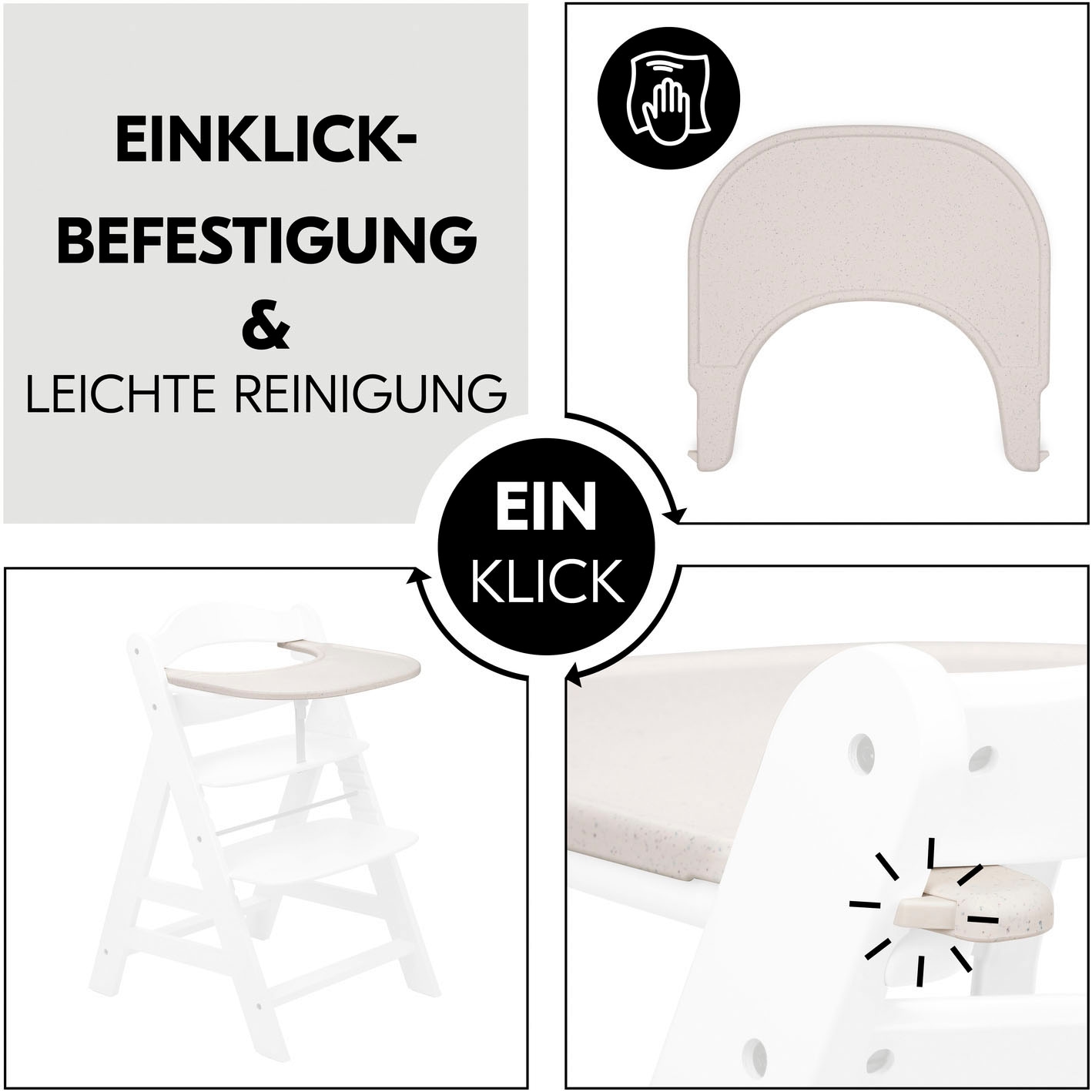 Hauck Hochstuhltablett »Alpha Click Tray, Speckle Beige« aus recyceltem Material